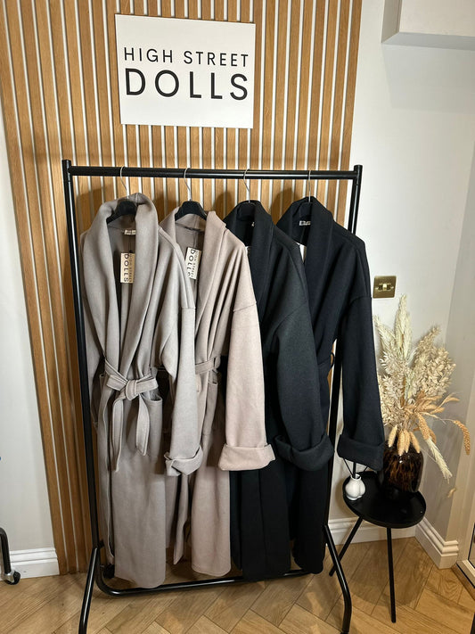 Belted Trench Coat Soft Felt Lapel Wrap Around