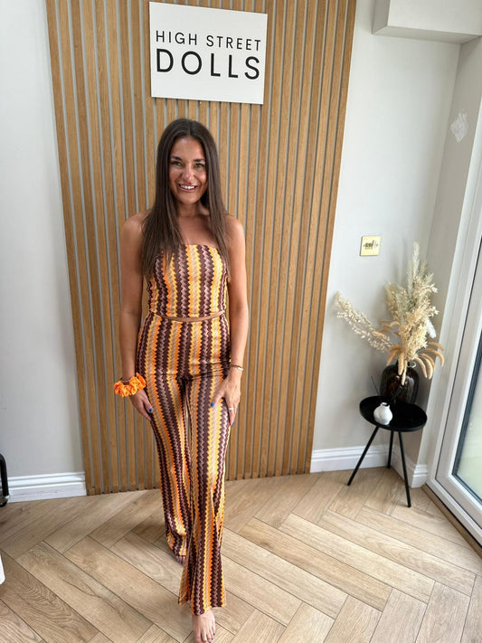 Hattie Co Ord Bandeau Top With Flare Trousers Zigzag Print Summer Outfit Holiday