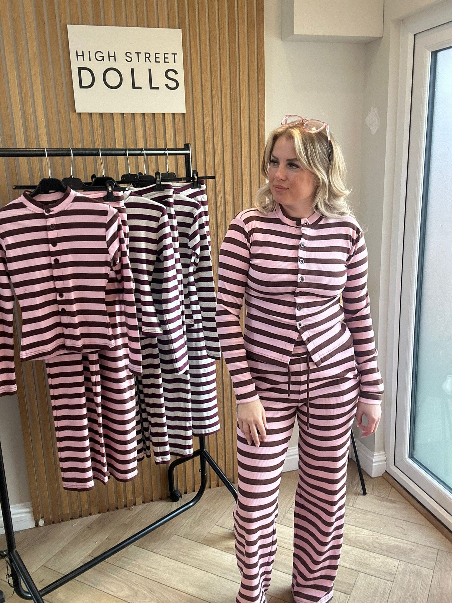 Kady Striped Lounge Set Co Ord Cardigan and Trousers Long Sleeve Top Loungewear Two Piece Spring Summer