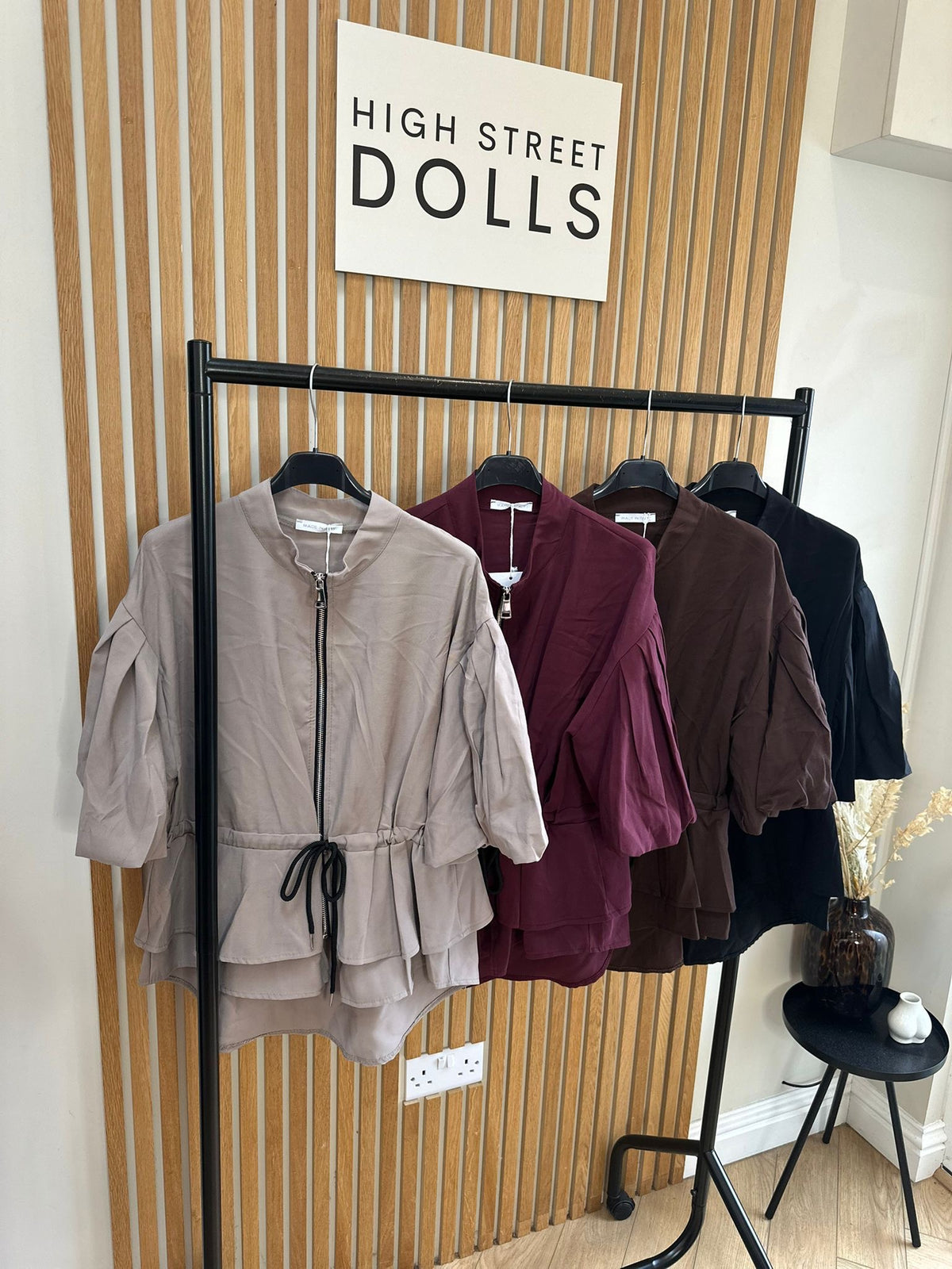 Tilly Peplum Jacket – Women’s Zip-Up Top with Ruffle Details & Balloon Sleeves, Autumn/Winter