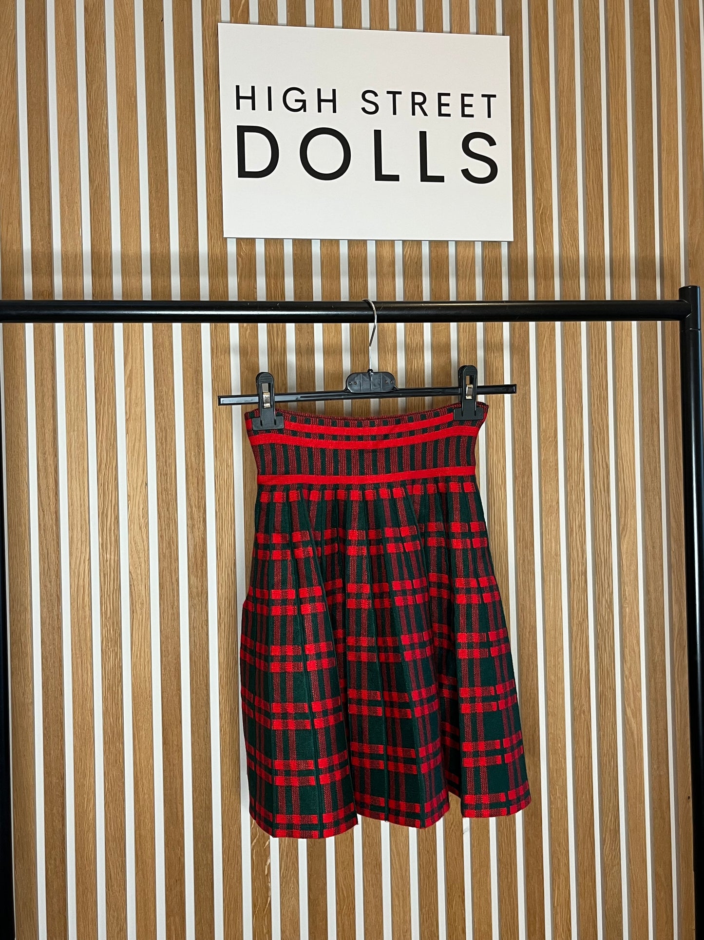 Knitted Tartan Gathered Skirt Green and Red Festive Christma