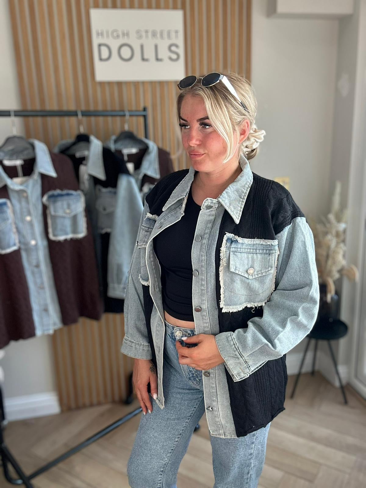 Elodie Denim Knit Shirt Shaket Jacket Women’s Top