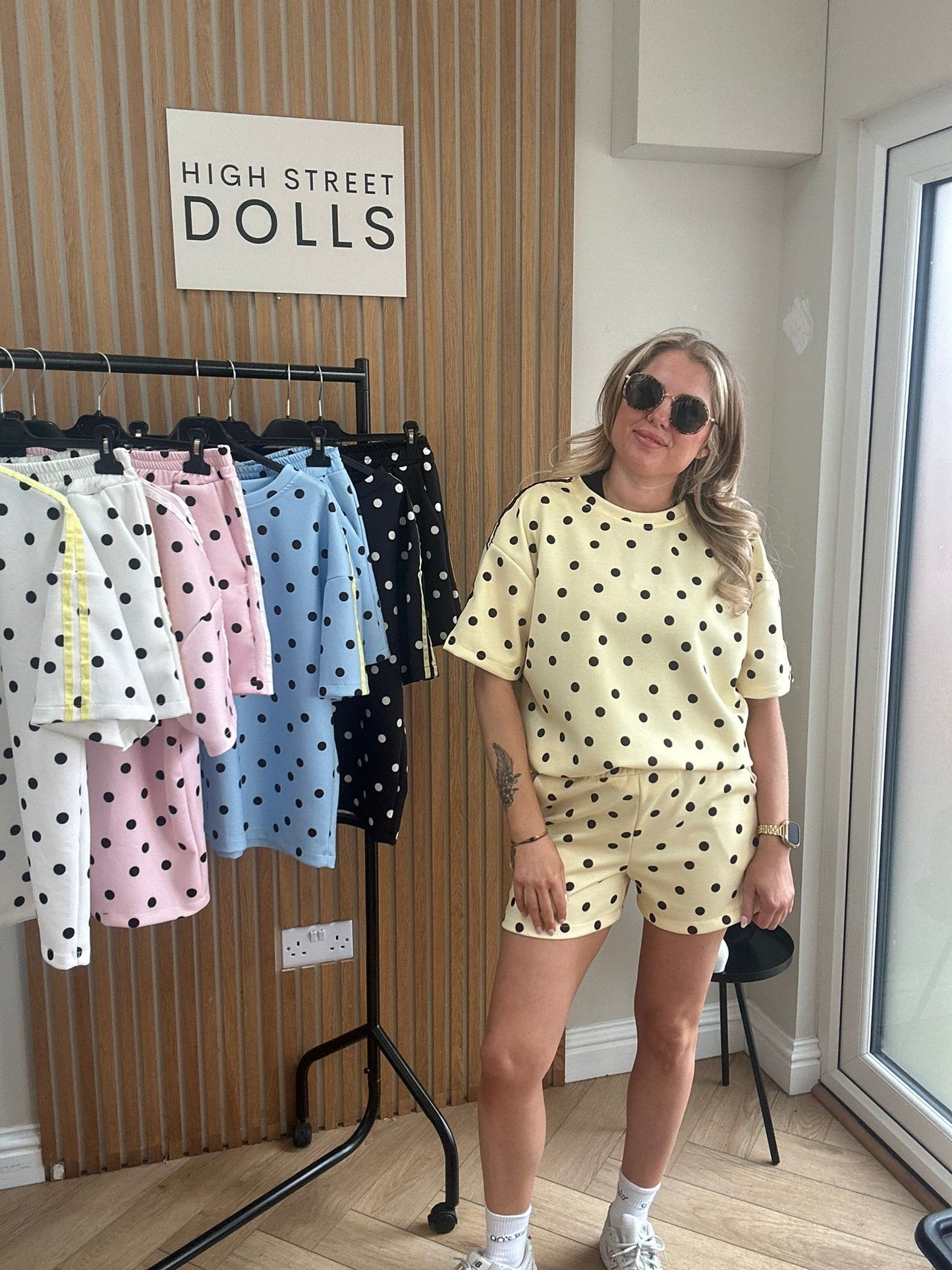 Bibi Polka Dot Print Oversized T Shirt and Shorts Holiday Spring Summer Women’s two piece co-ord Trending Viral Print Stripe Detail