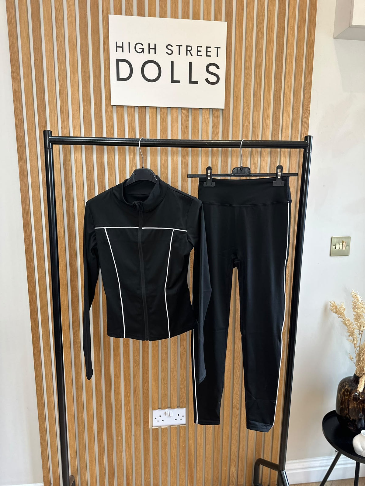 Alora Fitted Lycra Gym Set | Zip-Up Jacket & Leggings with White Piping Detail