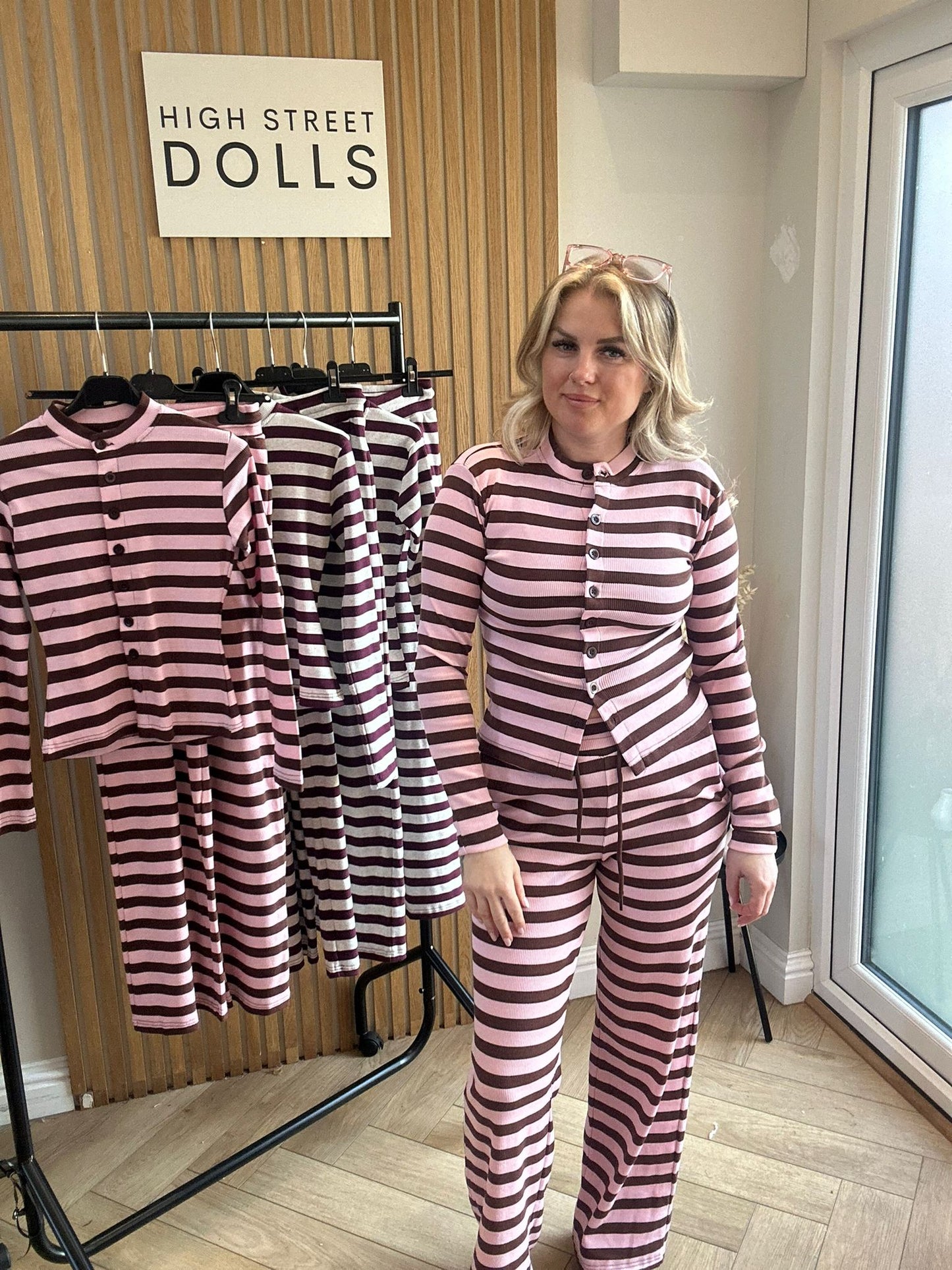 Kady Striped Lounge Set Co Ord Cardigan and Trousers Long Sleeve Top Loungewear Two Piece Spring Summer
