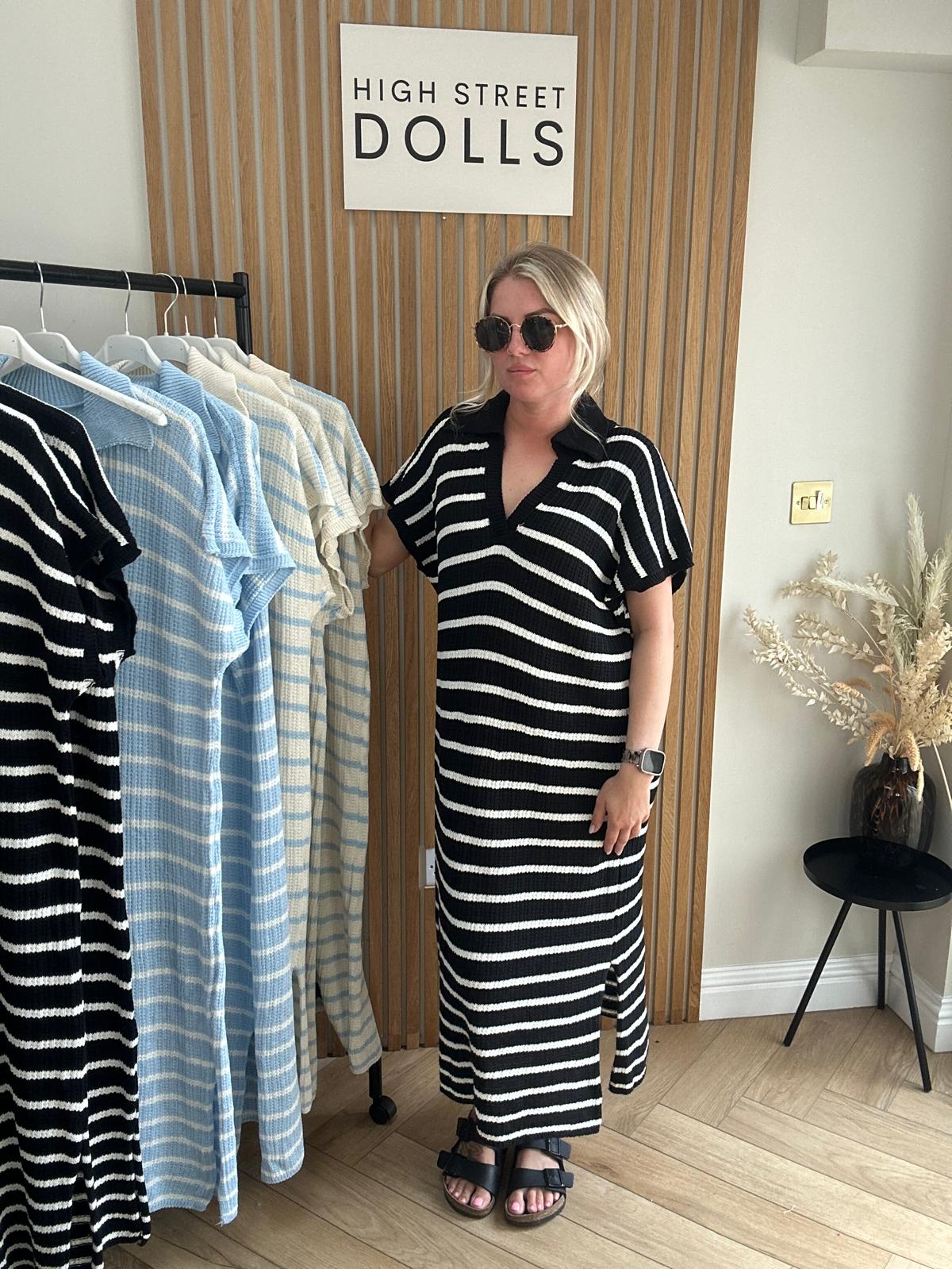 Belle Knitted Stripe Midi Dress Summer Holiday Outfit