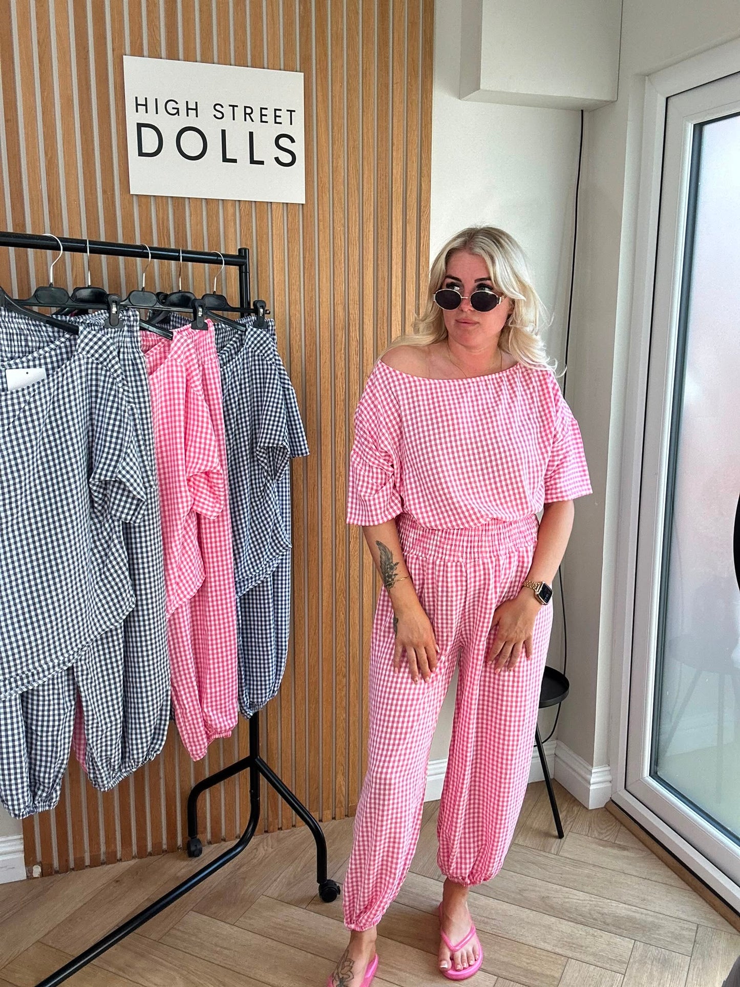 Shelley Gingham Co Ord Top and Trouser Set Summer Holiday Light Weight Material