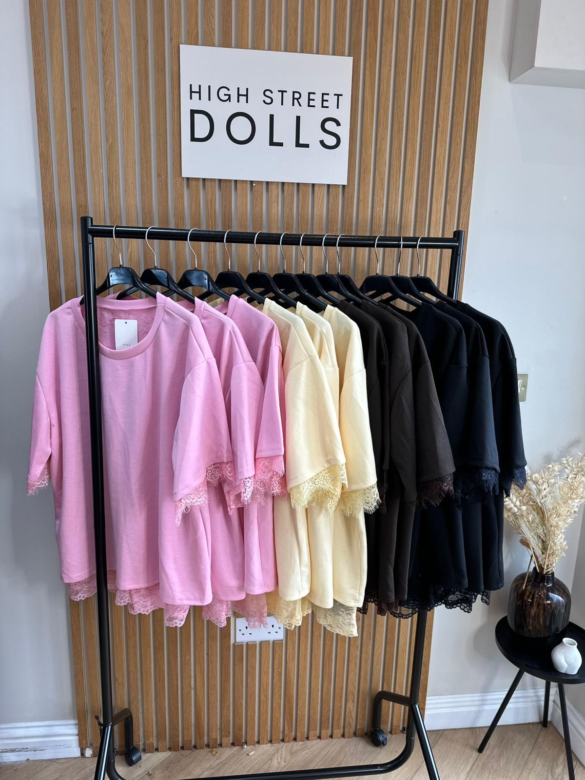 Neve Lace Oversized T Shirt Short Sleeves Open Back Spring Summer