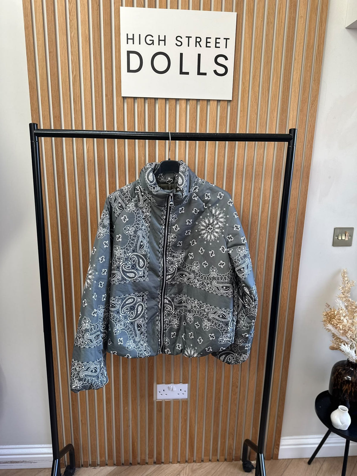 Paisley Patterned Zip-Up Puffer Jacket with Balloon Sleeves – Autumn Winter Outerwear