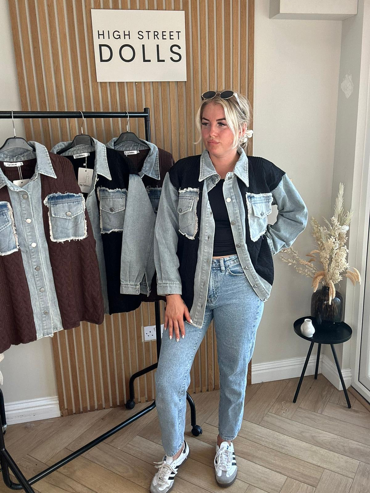 Elodie Denim Knit Shirt Shaket Jacket Women’s Top