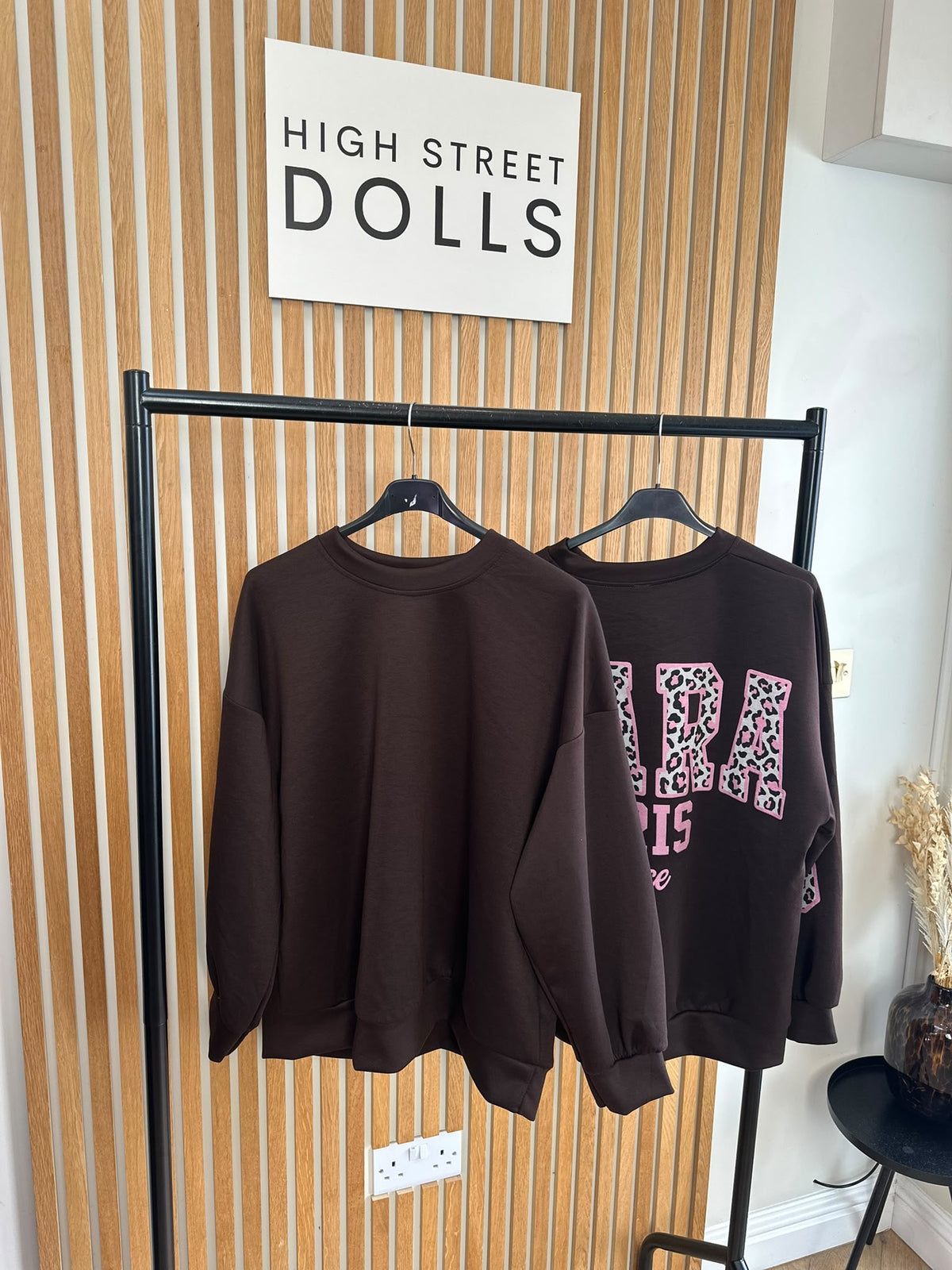 Marnie Chocolate Brown Oversized Jumper with Leopard Print Slogan | Autumn/Winter