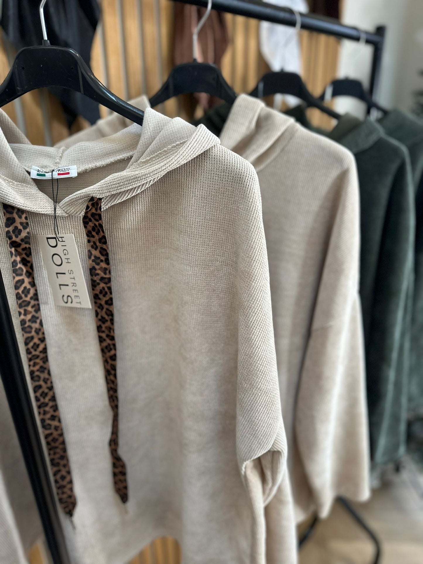 Leopard Print Drawstring Hoodie Corduroy