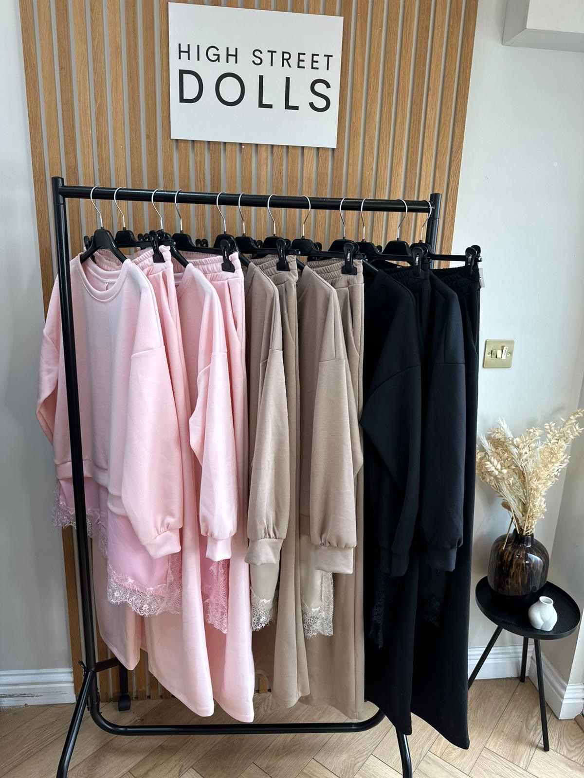 Sloane Lace Lounge Set Tracksuit T shirt with Wide leg Trousers Loungewear Two Piece Spring Summer
