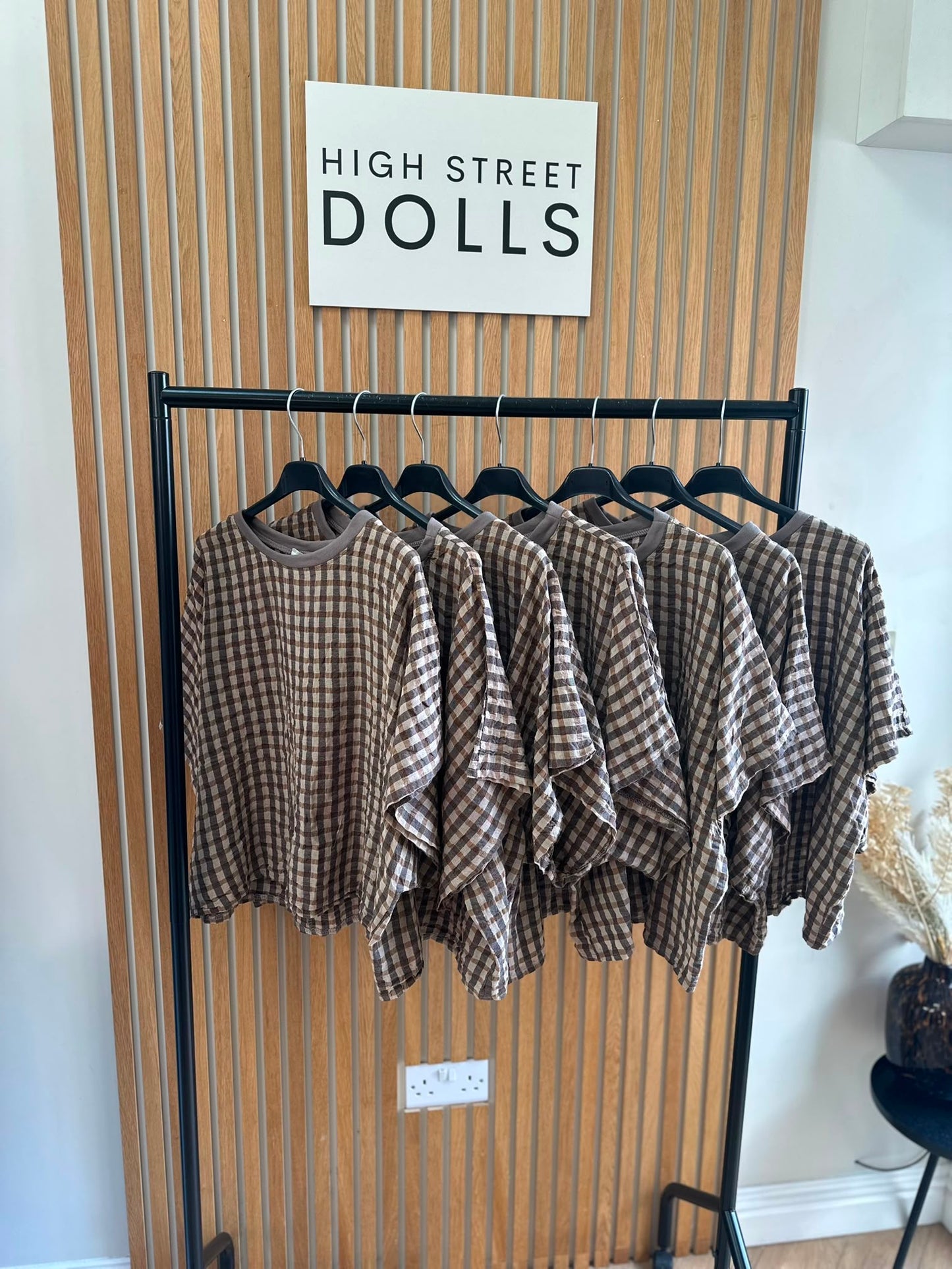Olive Gingham Oversized T Shirt Short Sleeves Round Neck Top Autumn Fashion