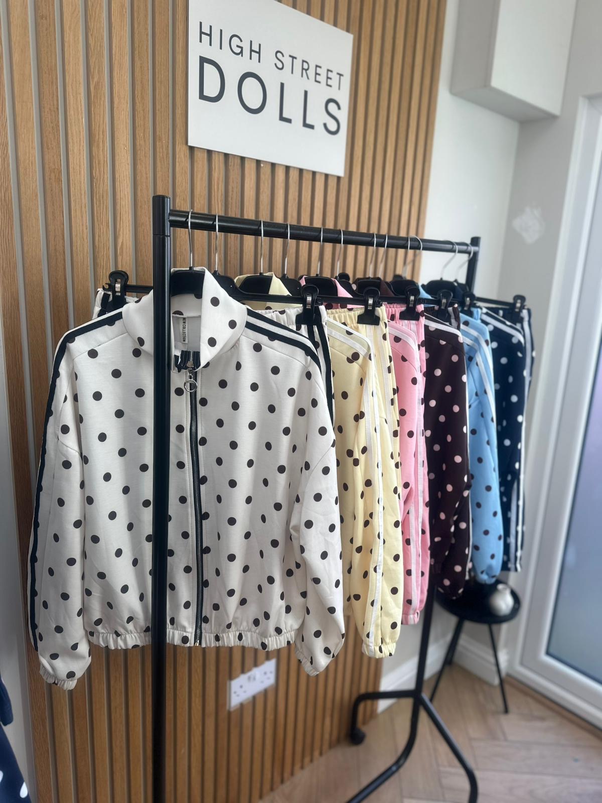 Harlo Polka Dot Print Bomber Jacket and Shorts Holiday Spring Summer Women’s two piece co-ord Trending Viral Print Stripe Detail