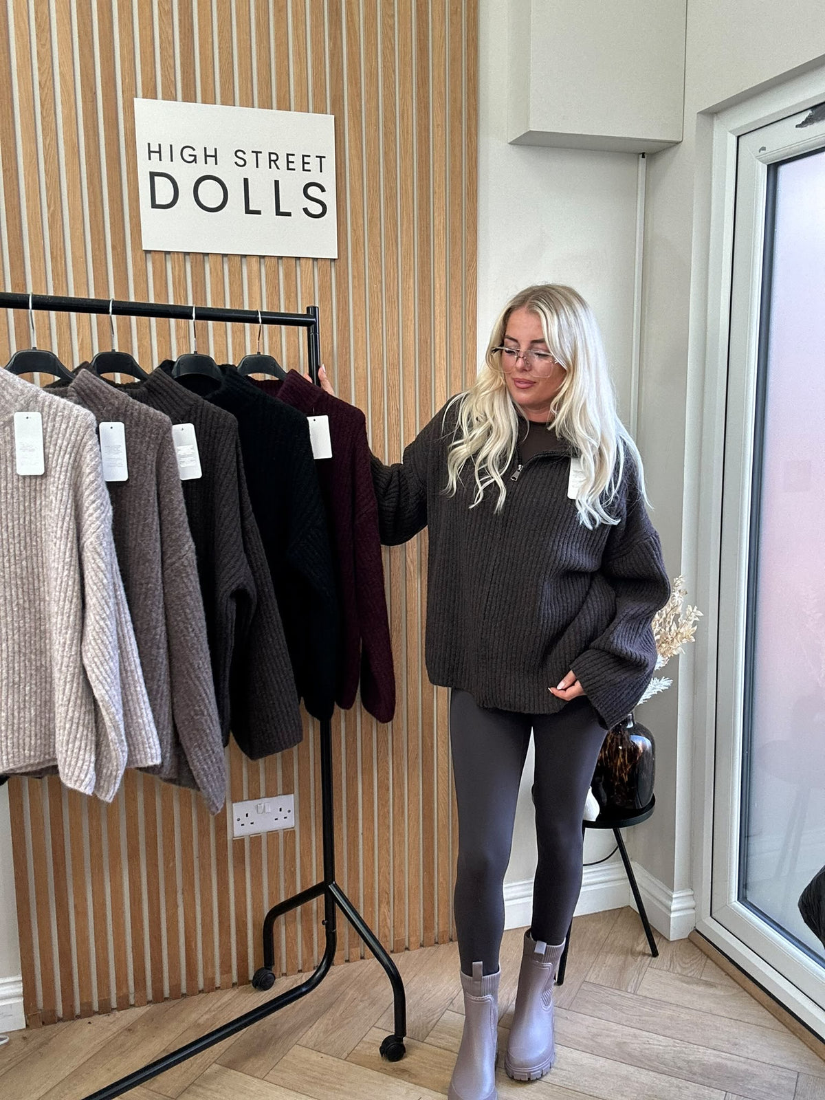 Emily Oversized Knitted Zip-Up Cardigan with Bell Sleeves & Funnel Neckline – Autumn Winter Knitwear