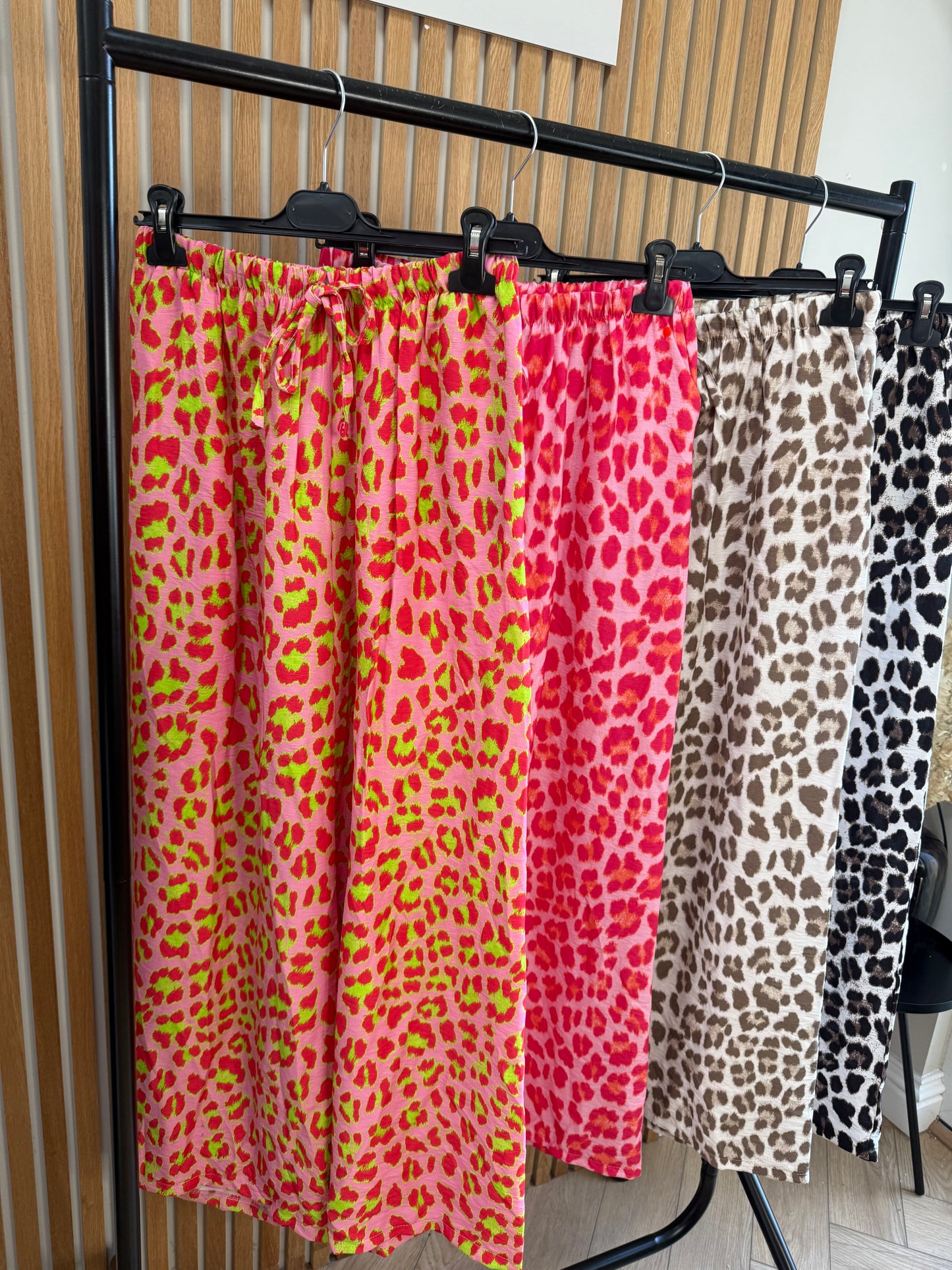 Kira Wide Leg Trousers Light Weight Material Summer Bright Leopard Print
