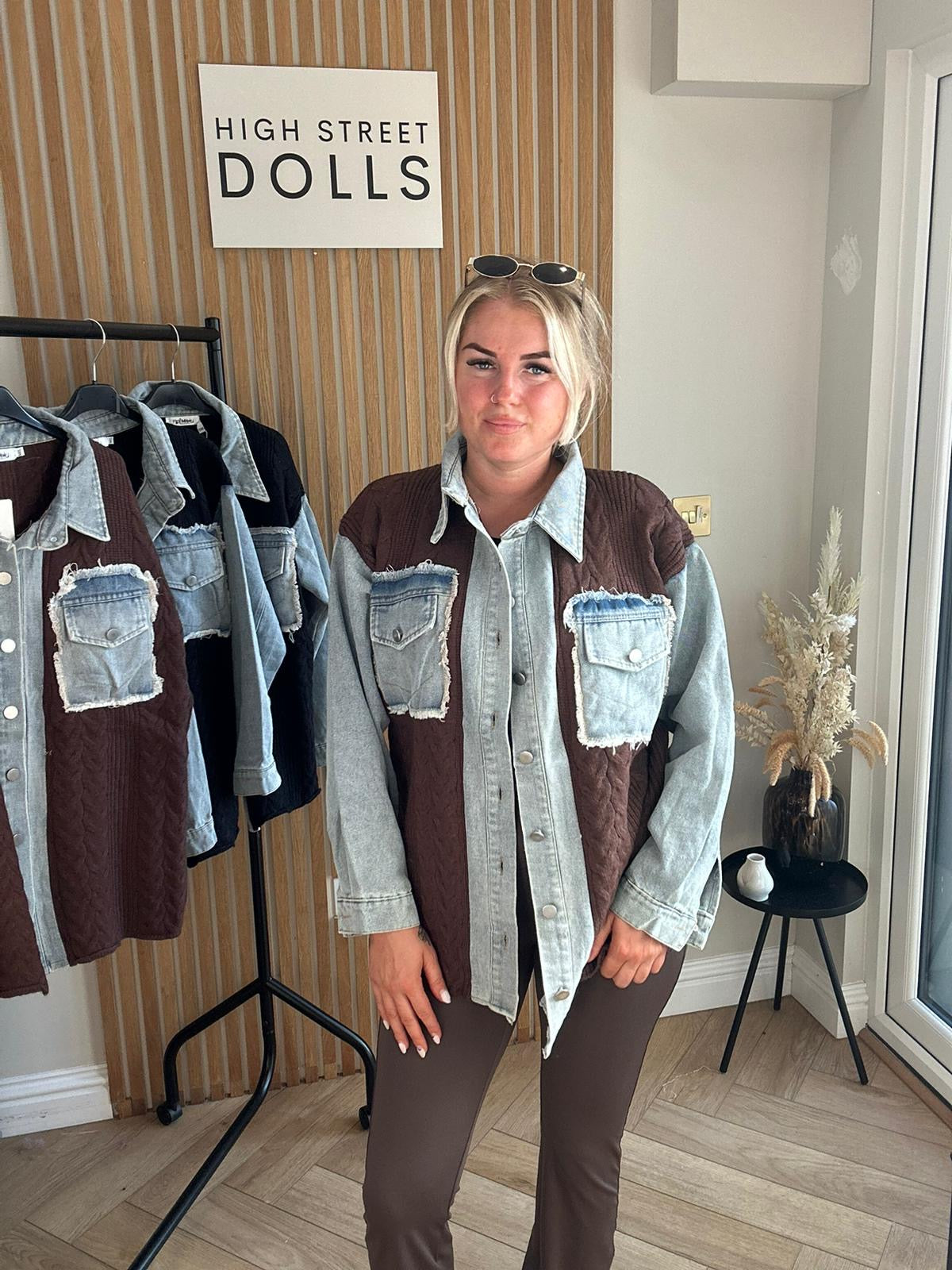 Elodie Denim Knit Shirt Shaket Jacket Women’s Top