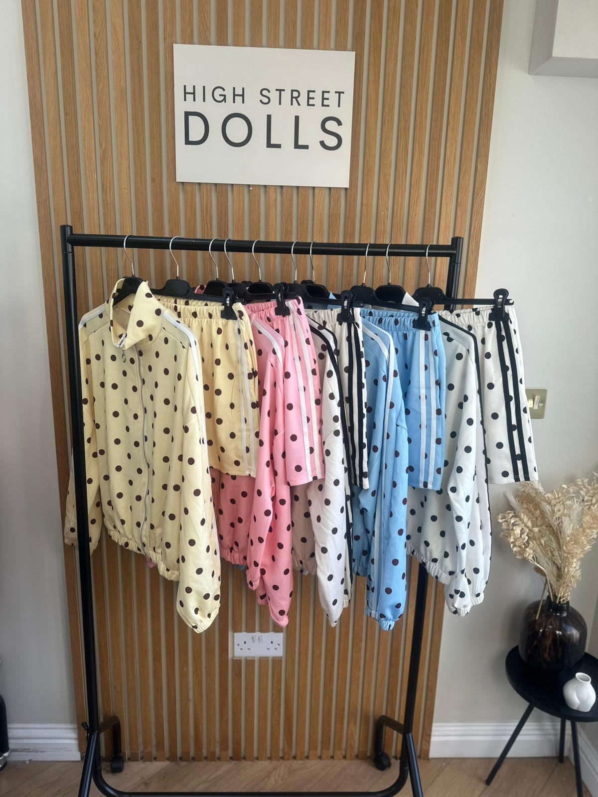 Harlo Polka Dot Print Bomber Jacket and Shorts Holiday Spring Summer Women’s two piece co-ord Trending Viral Print Stripe Detail