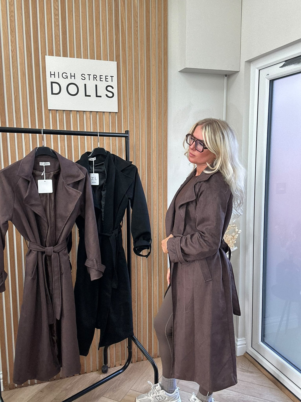 Aislinn Luxe Suede Midi Trench Coat – Autumn Winter Belted Jacket