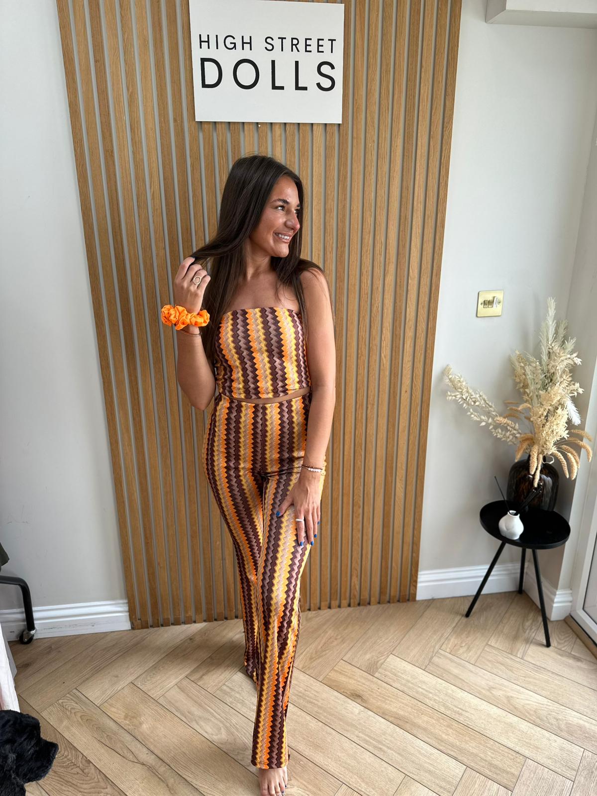 Hattie Co Ord Bandeau Top With Flare Trousers Zigzag Print Summer Outfit Holiday