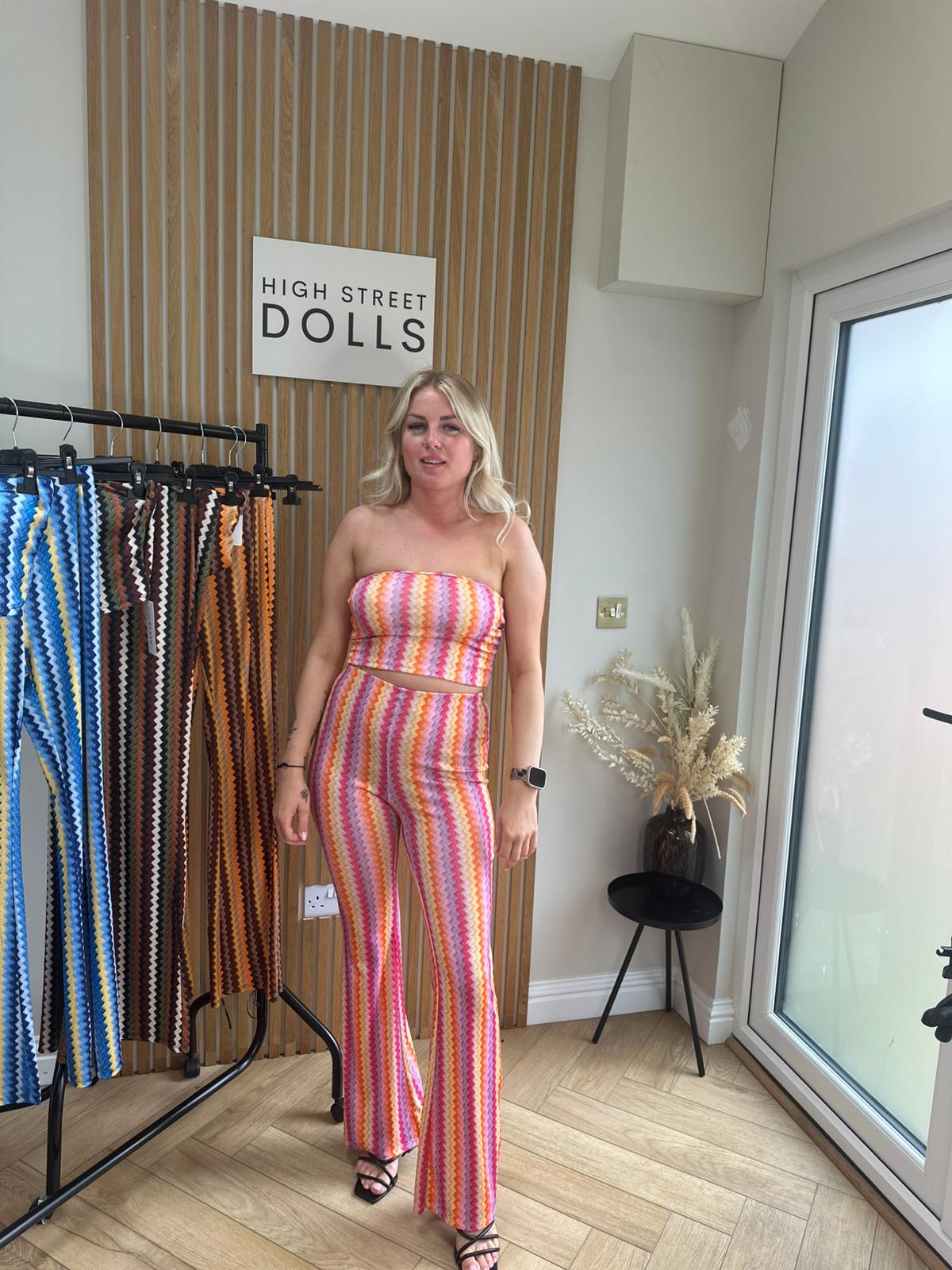Hattie Co Ord Bandeau Top With Flare Trousers Zigzag Print Summer Outfit Holiday
