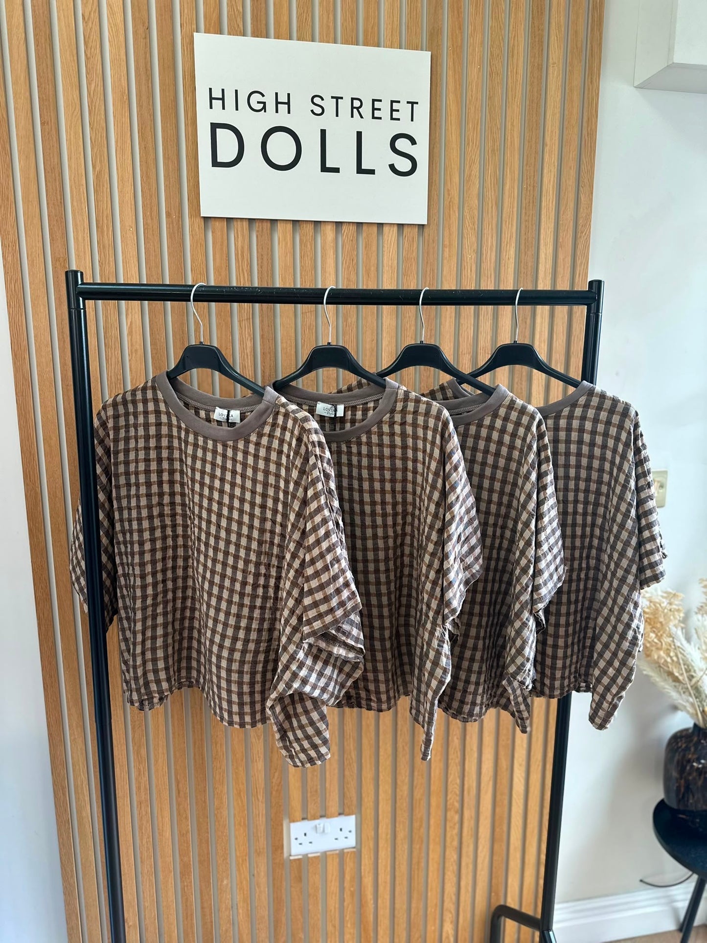Olive Gingham Oversized T Shirt Short Sleeves Round Neck Top Autumn Fashion