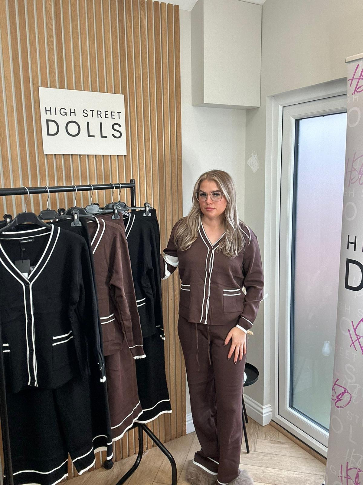 Hadley Knitted Slogan Lounge Set V Neck Cardigan Wide Leg Co Ord Autumn Winter Christmas Knitwear