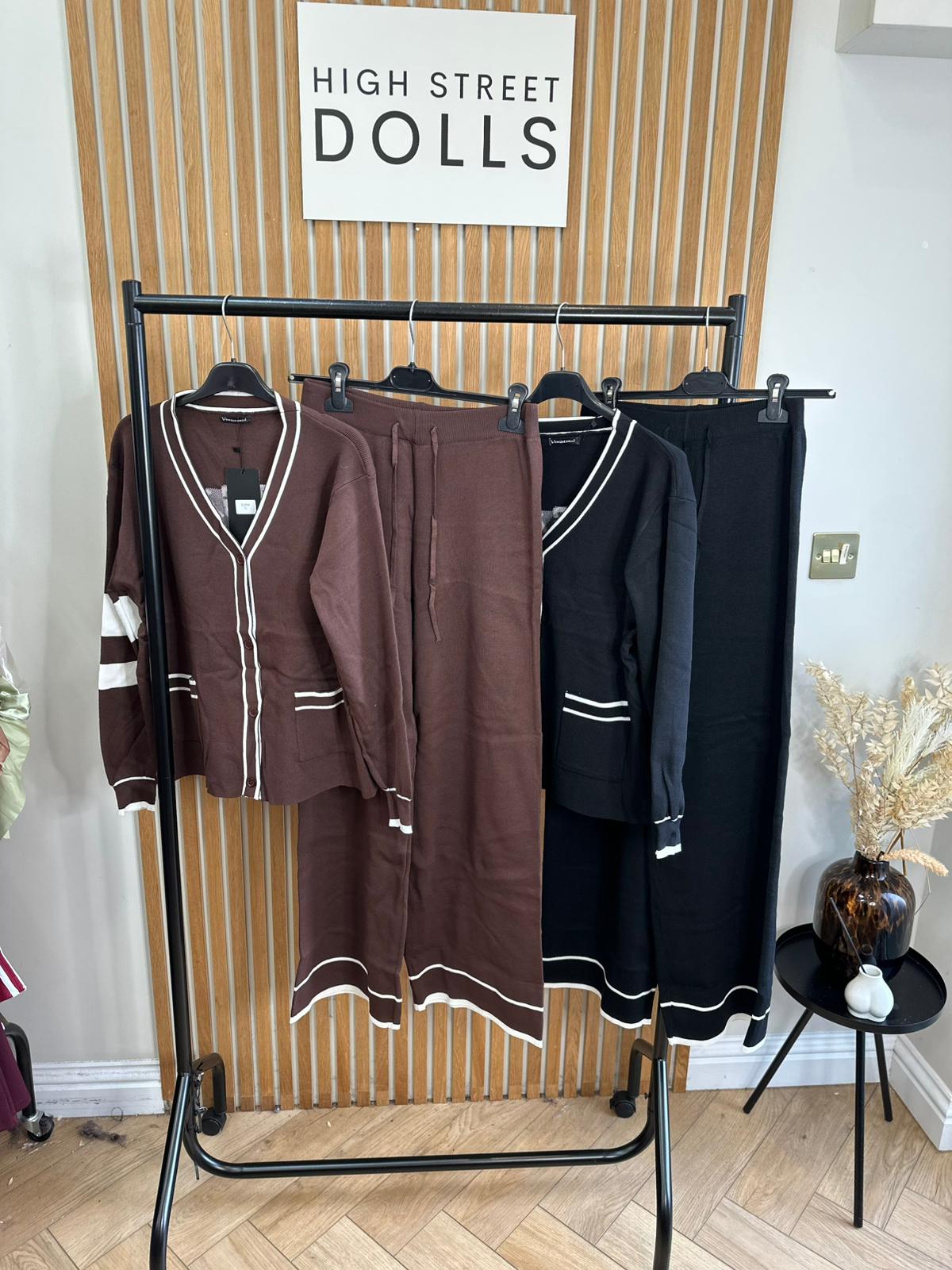 Hadley Knitted Slogan Lounge Set V Neck Cardigan Wide Leg Co Ord Autumn Winter Christmas Knitwear