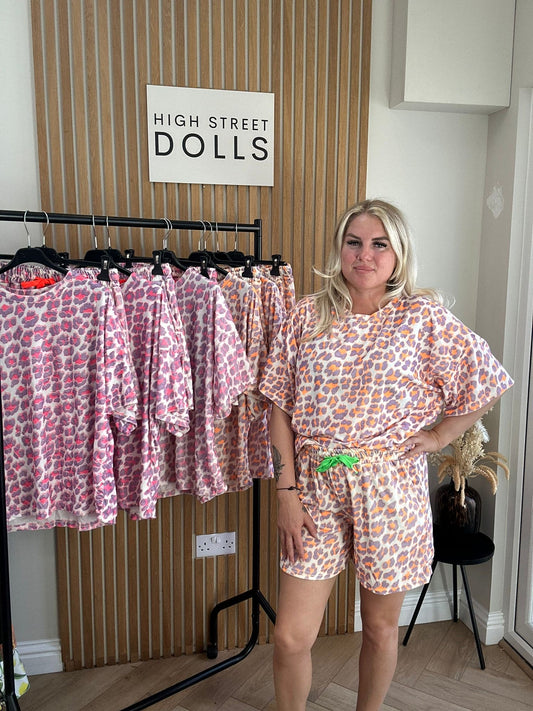Lillian Towel Leopard Print T Shirt and Shorts Co ord matching two piece summer holidays airport outfit