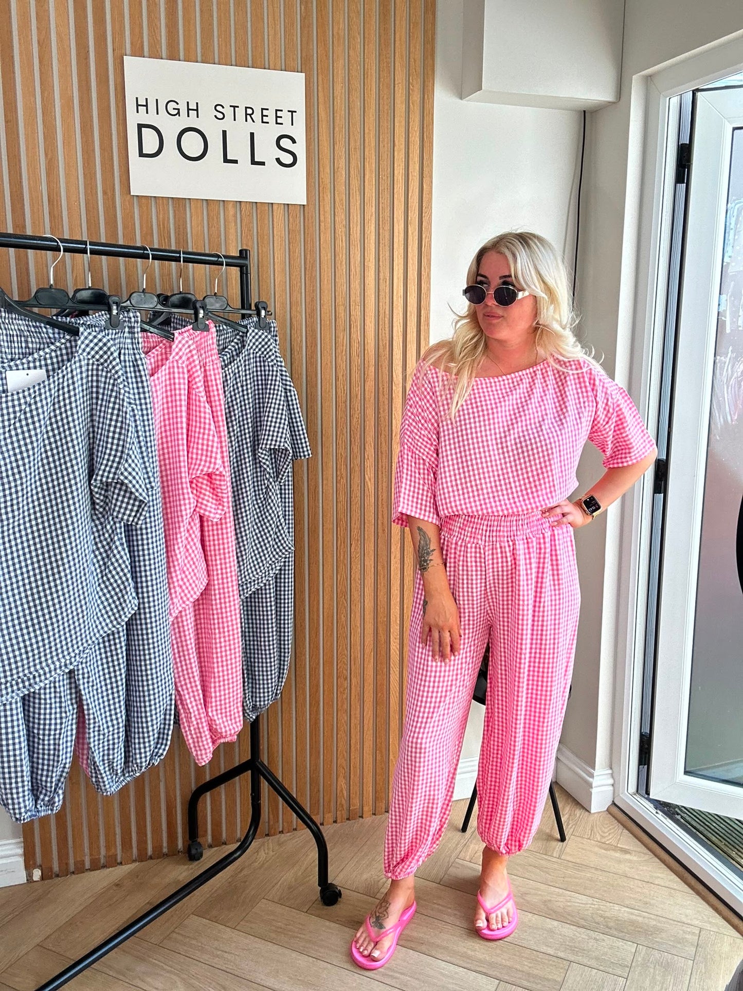 Shelley Gingham Co Ord Top and Trouser Set Summer Holiday Light Weight Material