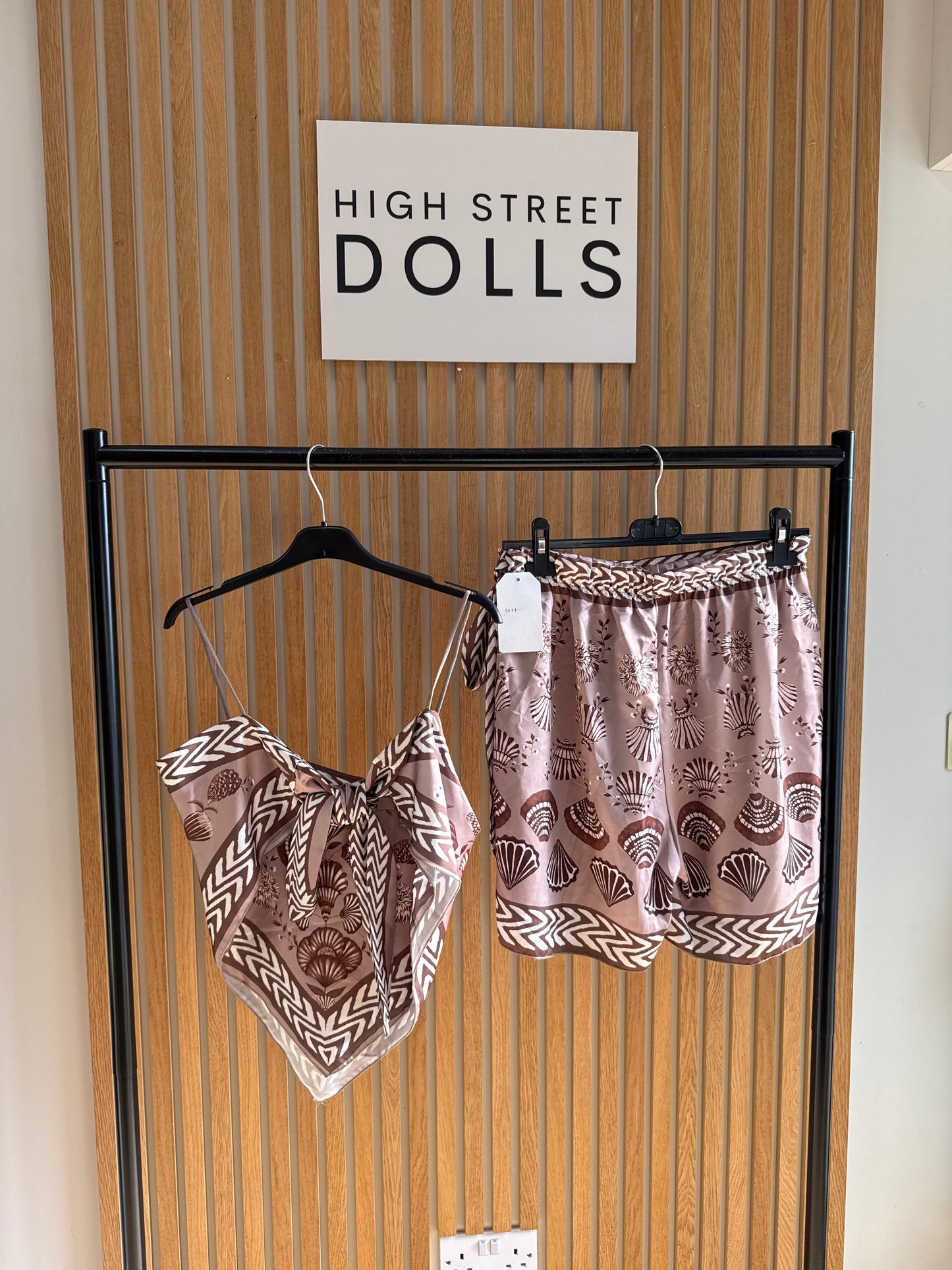 Hattie Satin Top and Wrap Around Skort Set Matching Two Piece Summer Printed Cami and Skirt