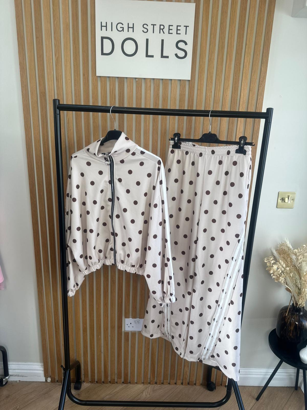 Rouge Polka Dot Bomber Jacket and Wide Leg Trousers Lounge Set Spring Summer Women’s Two Piece Co Ord Trending Viral Print Stripe Detail