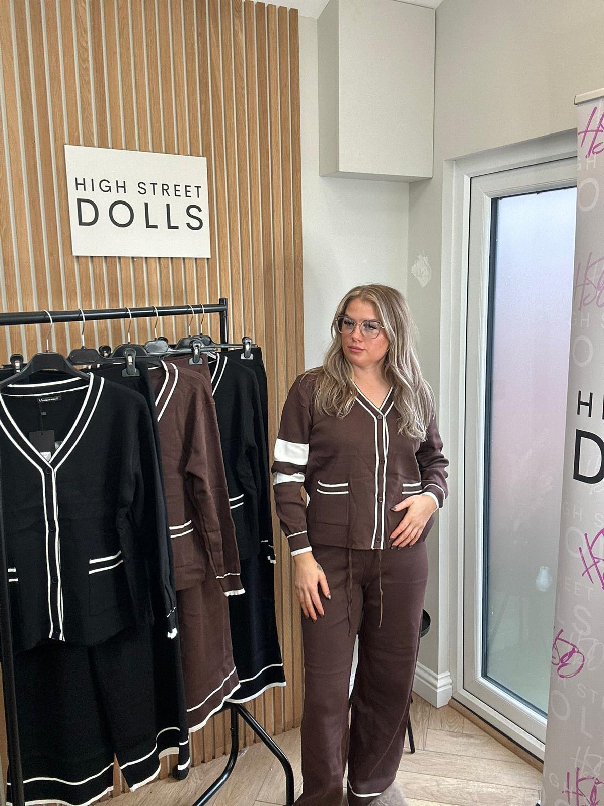 Hadley Knitted Slogan Lounge Set V Neck Cardigan Wide Leg Co Ord Autumn Winter Christmas Knitwear