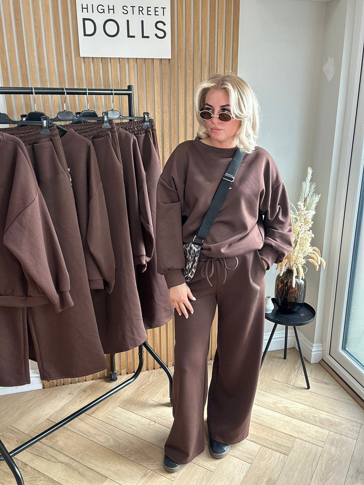 Aurora Slogan Lounge Set Round Neck Jumper and Wide Leg Trousers Co Ord Two Piece Tracksuit