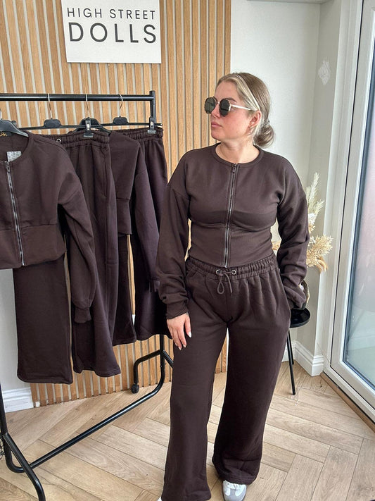 Lydia Tracksuit Compression Waistband Wide Leg Trousers Jersey Lounge Wear Set Autumn Winter