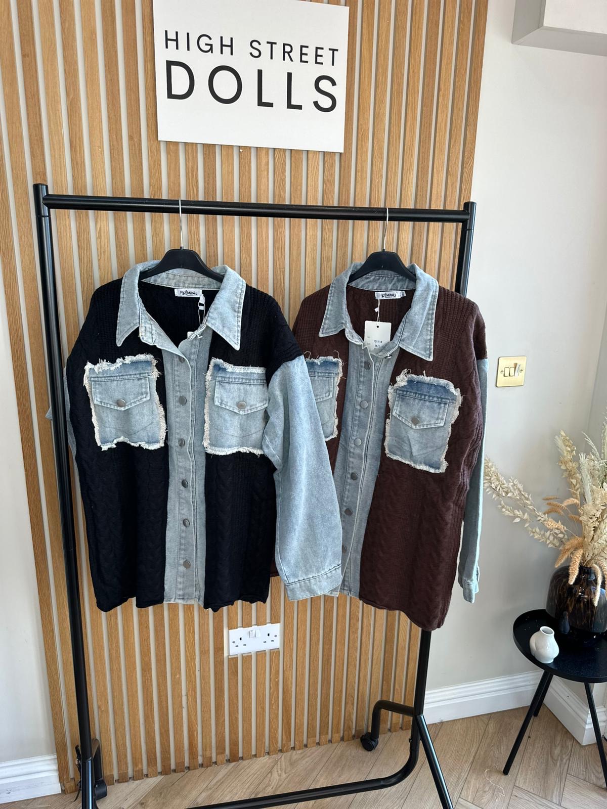 Elodie Denim Knit Shirt Shaket Jacket Women’s Top