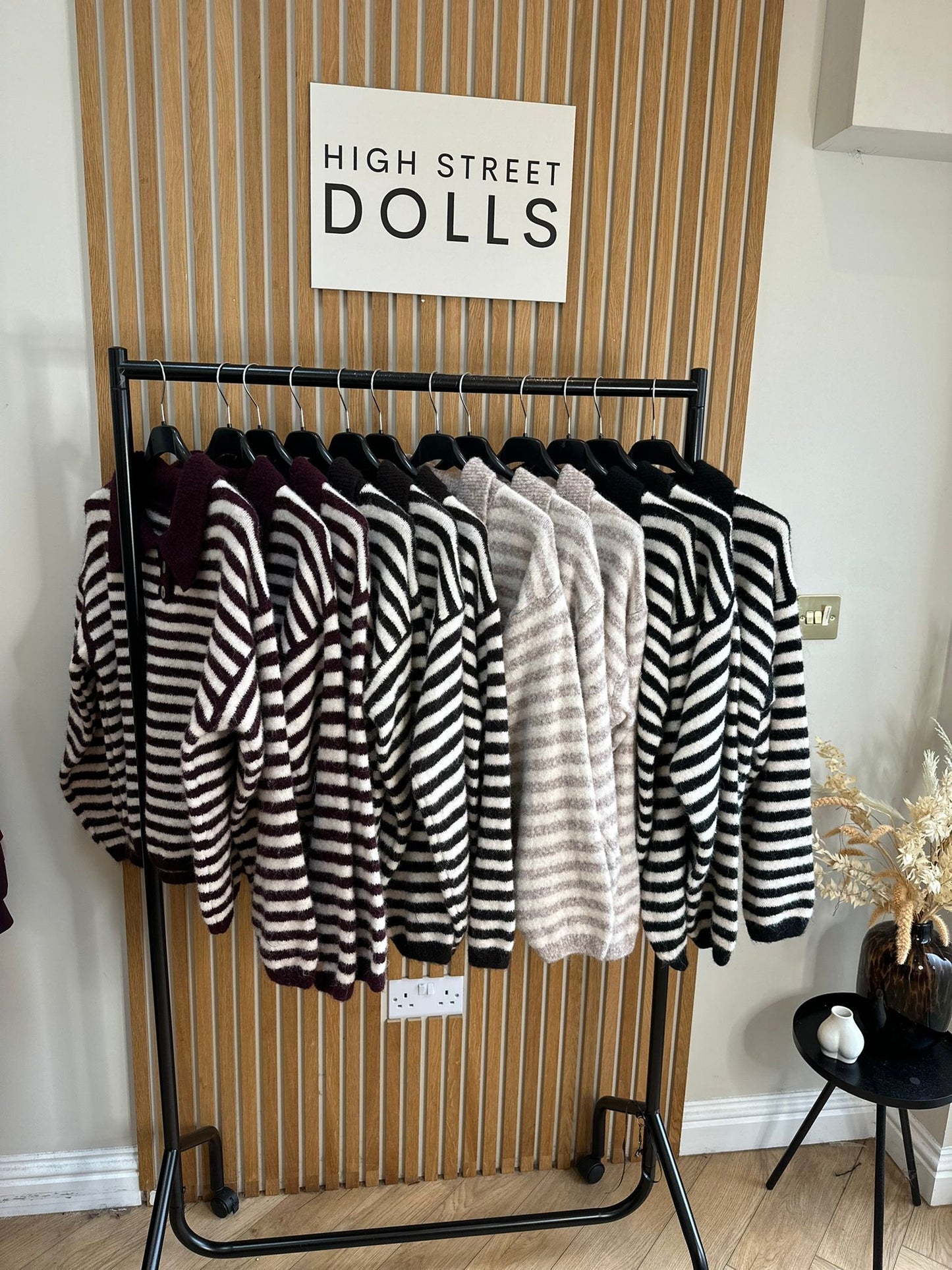 Sara Knitted Jumper Stripe Detail Slouchy Knitwear Button Up with Collar Autumn Winter