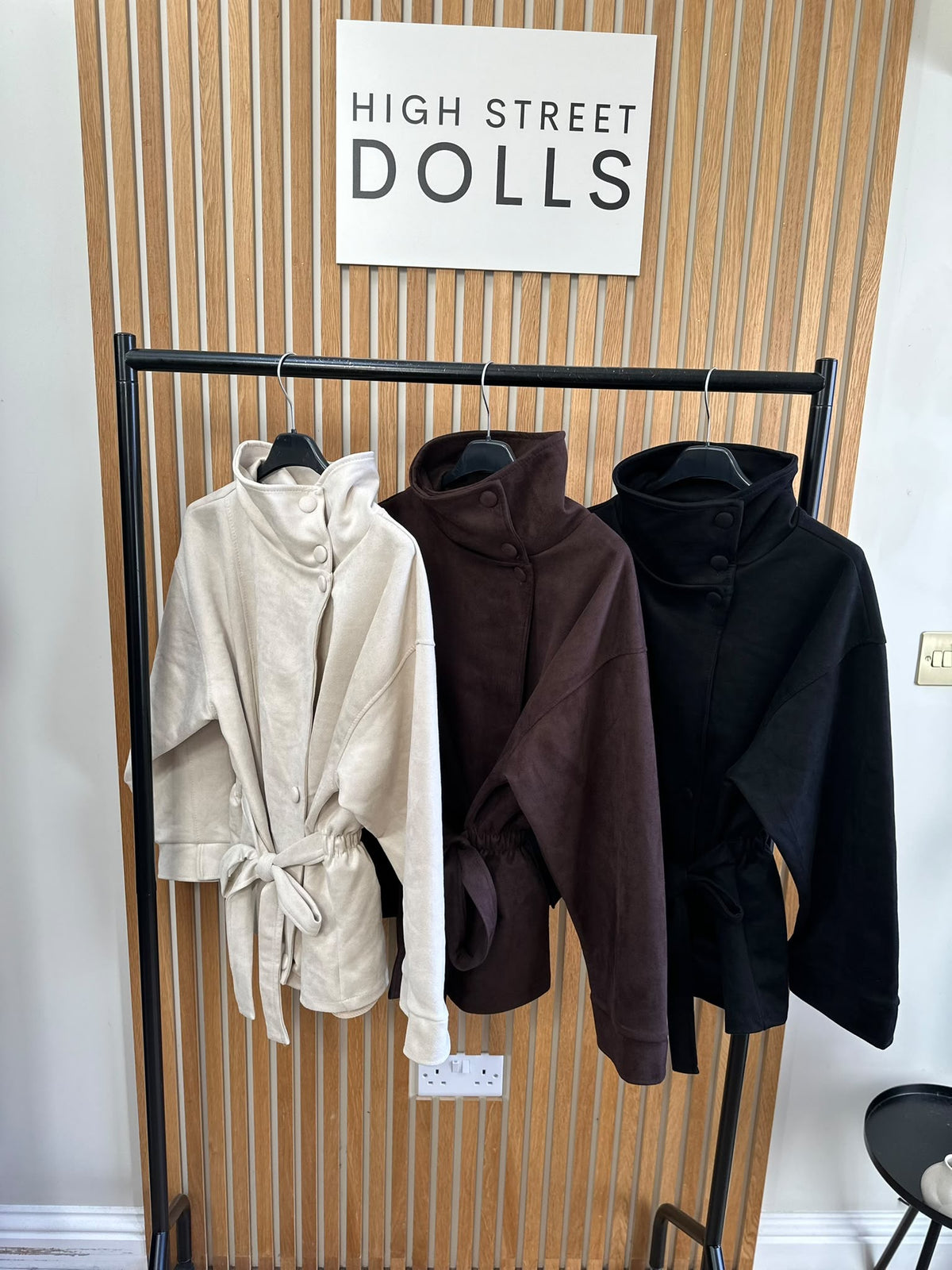 Kiera Suedette Belted Funnel Neck Button-Down Jacket – Autumn/Winter