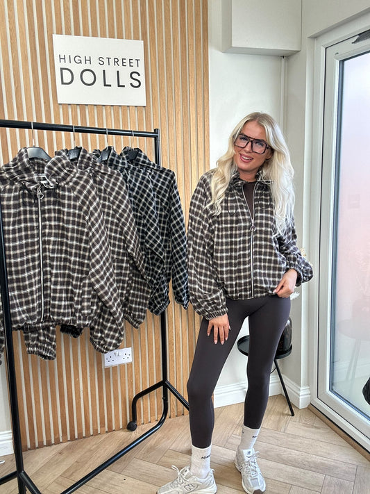 Harley Checkered Lightweight Soft Jacket – Women’s Cover-Up, Autumn/Winter Layer with Gathered Funnel Neckline