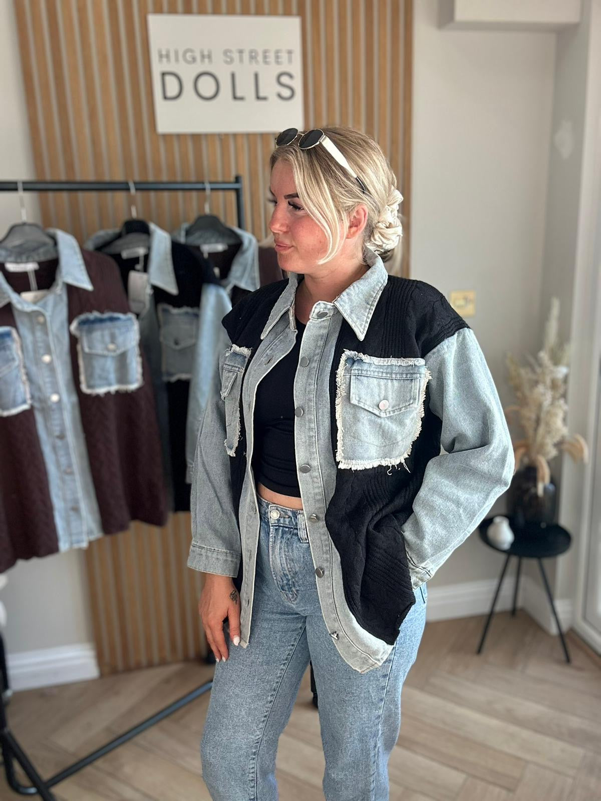 Elodie Denim Knit Shirt Shaket Jacket Women’s Top