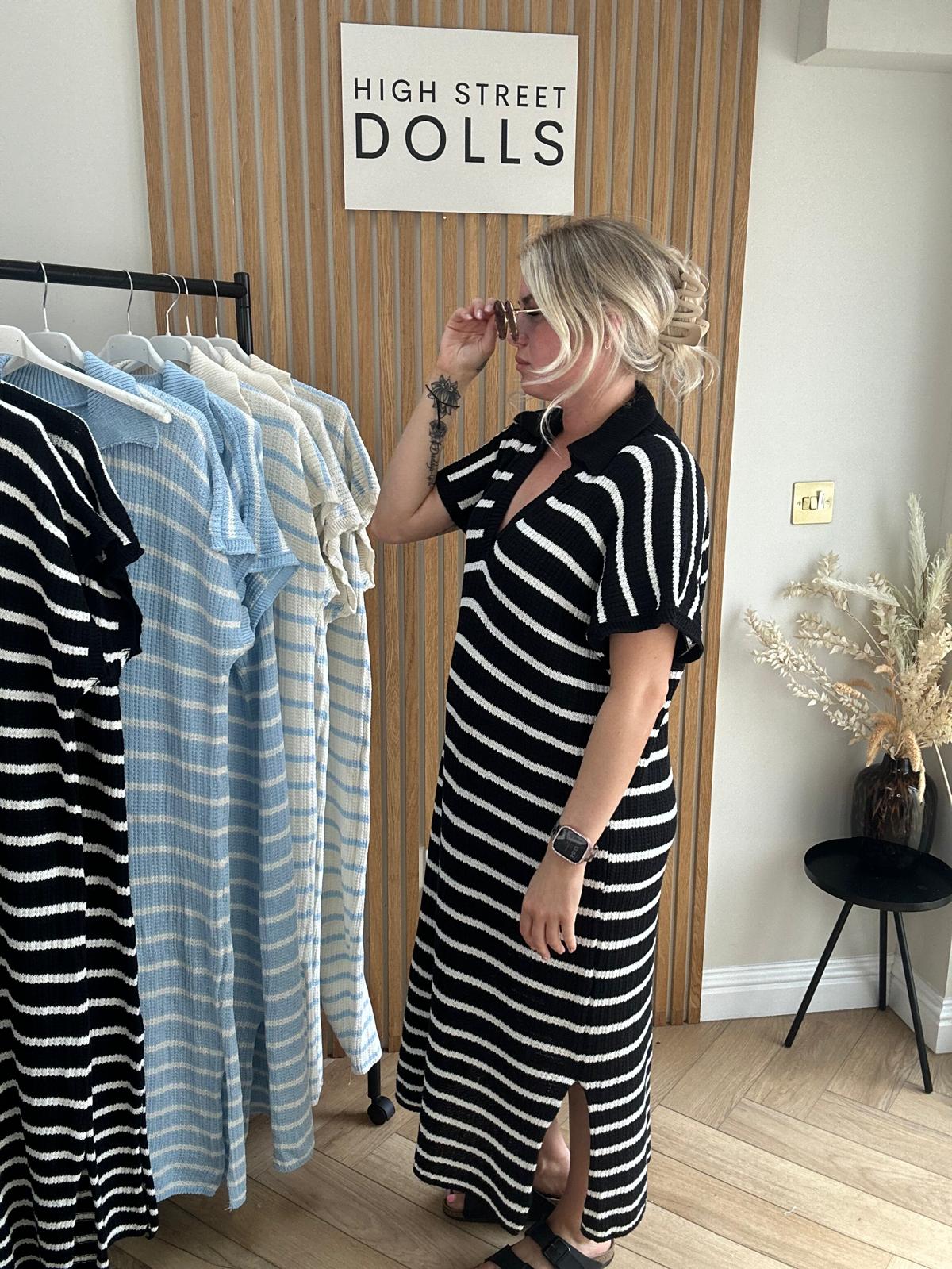 Belle Knitted Stripe Midi Dress Summer Holiday Outfit