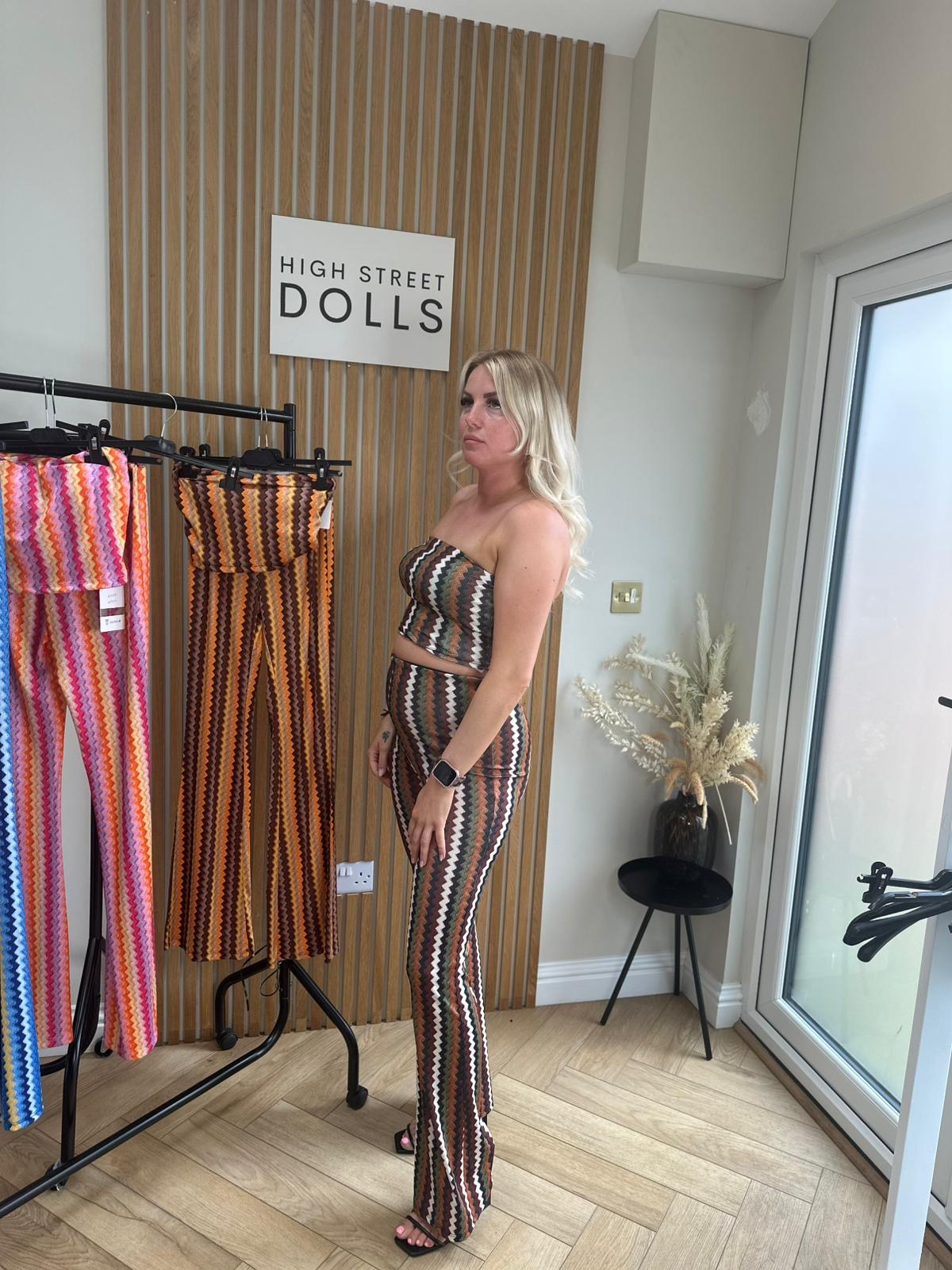 Hattie Co Ord Bandeau Top With Flare Trousers Zigzag Print Summer Outfit Holiday