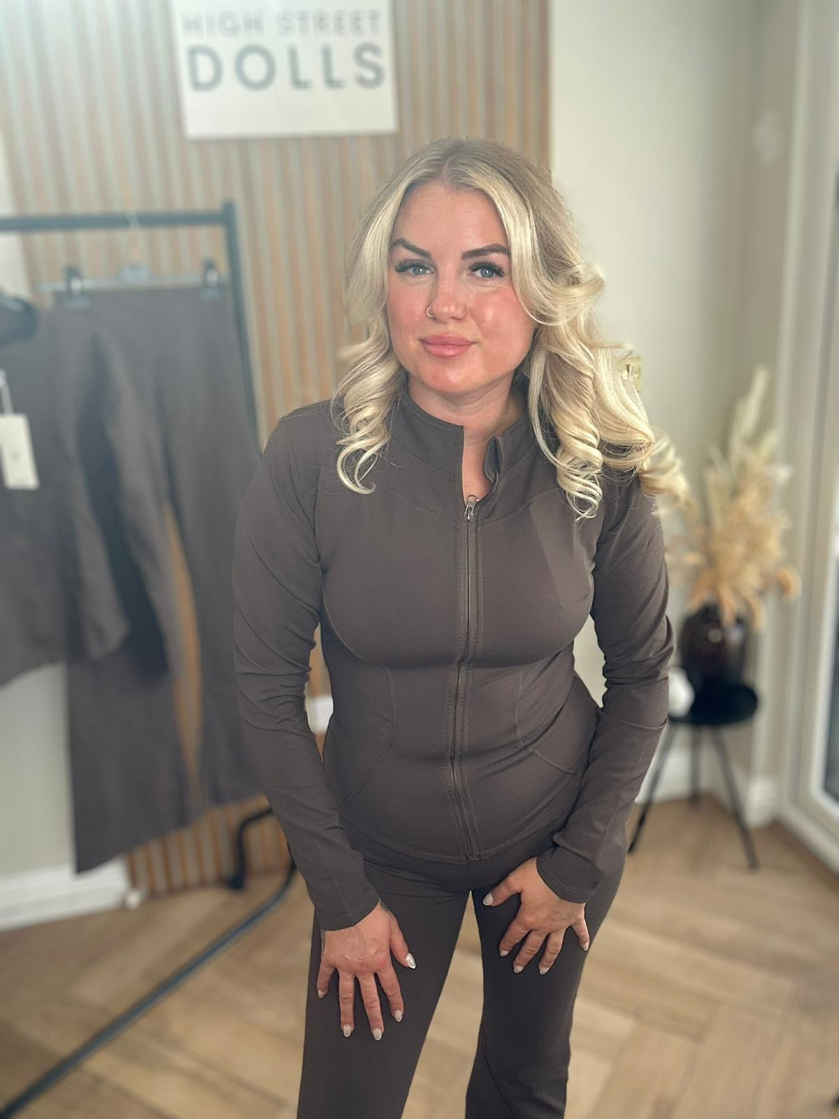 Catalina Activewear Gym Set Women’s Lycra Loungewear Fleece Lined Jacket and Flares