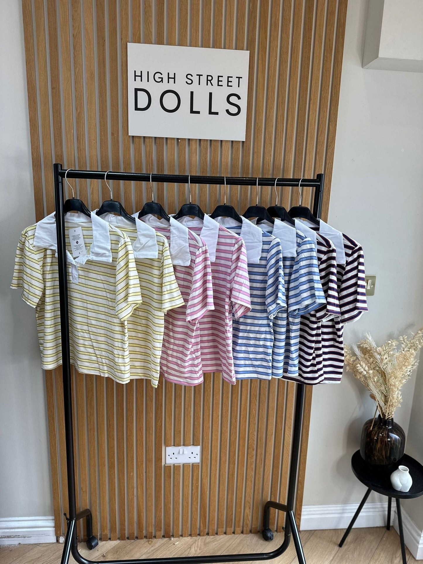 Billie Striped Rugby Top Fitted Short Sleeve T Shirt Collared Neckline Spring Summer Fashion