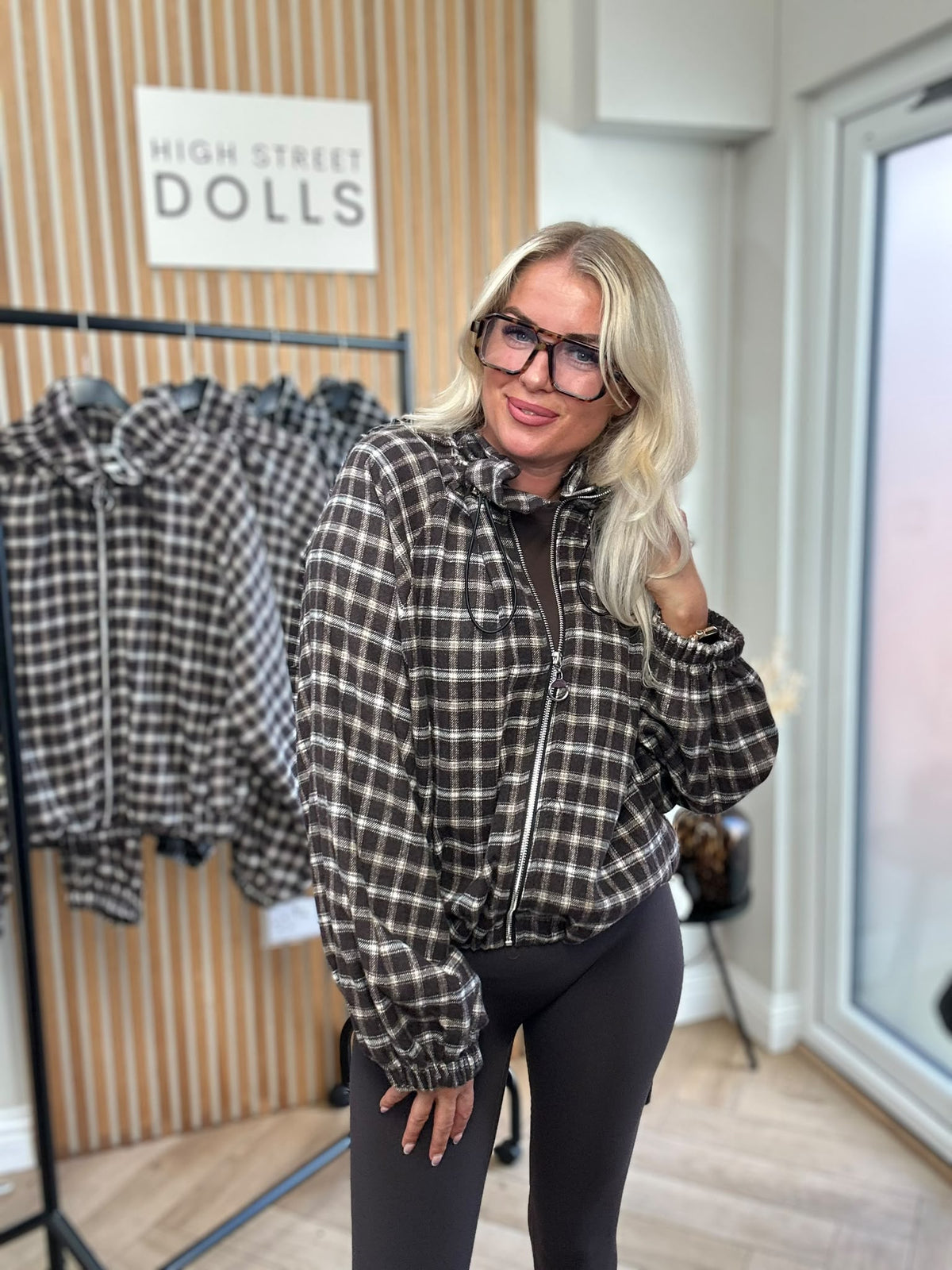 Harley Checkered Lightweight Soft Jacket – Women’s Cover-Up, Autumn/Winter Layer with Gathered Funnel Neckline