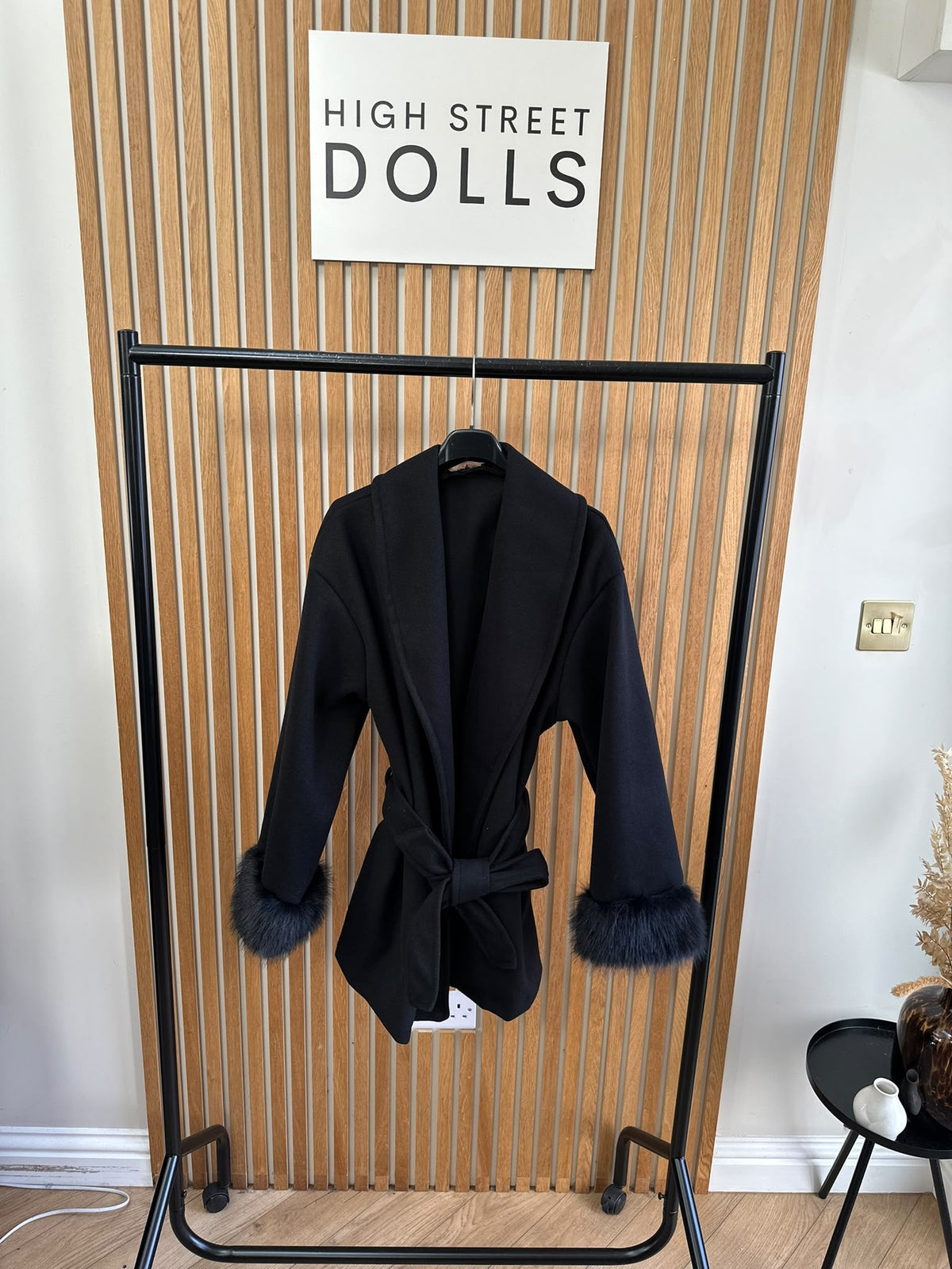 Celeste Luxe Belted Wrap Coat with Faux Fur Cuffs – Mid Length Jacket Autumn Winter