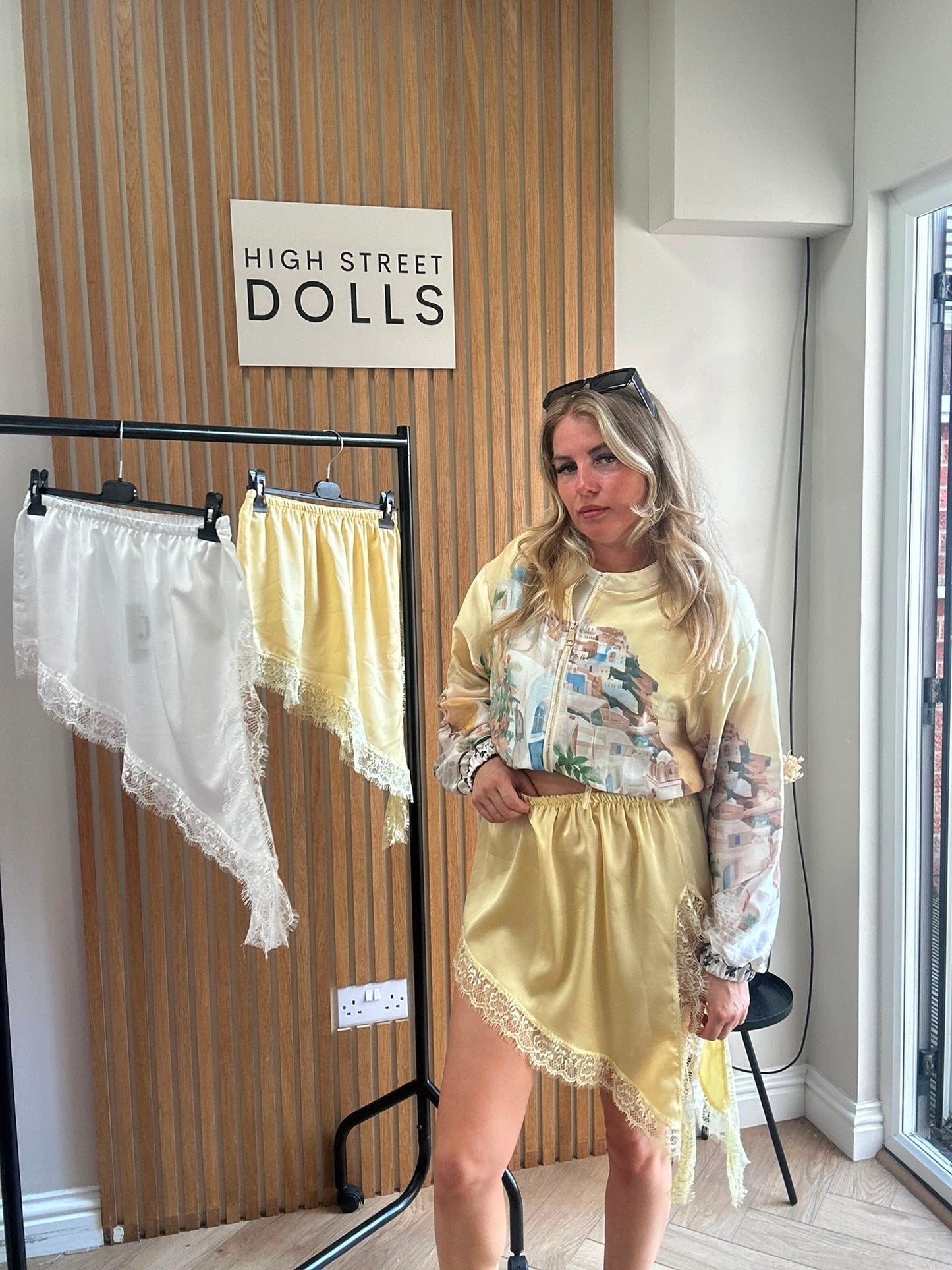 Golden Hour Mini Skirt Lace Details Asymmetrical Satin Summer Holiday