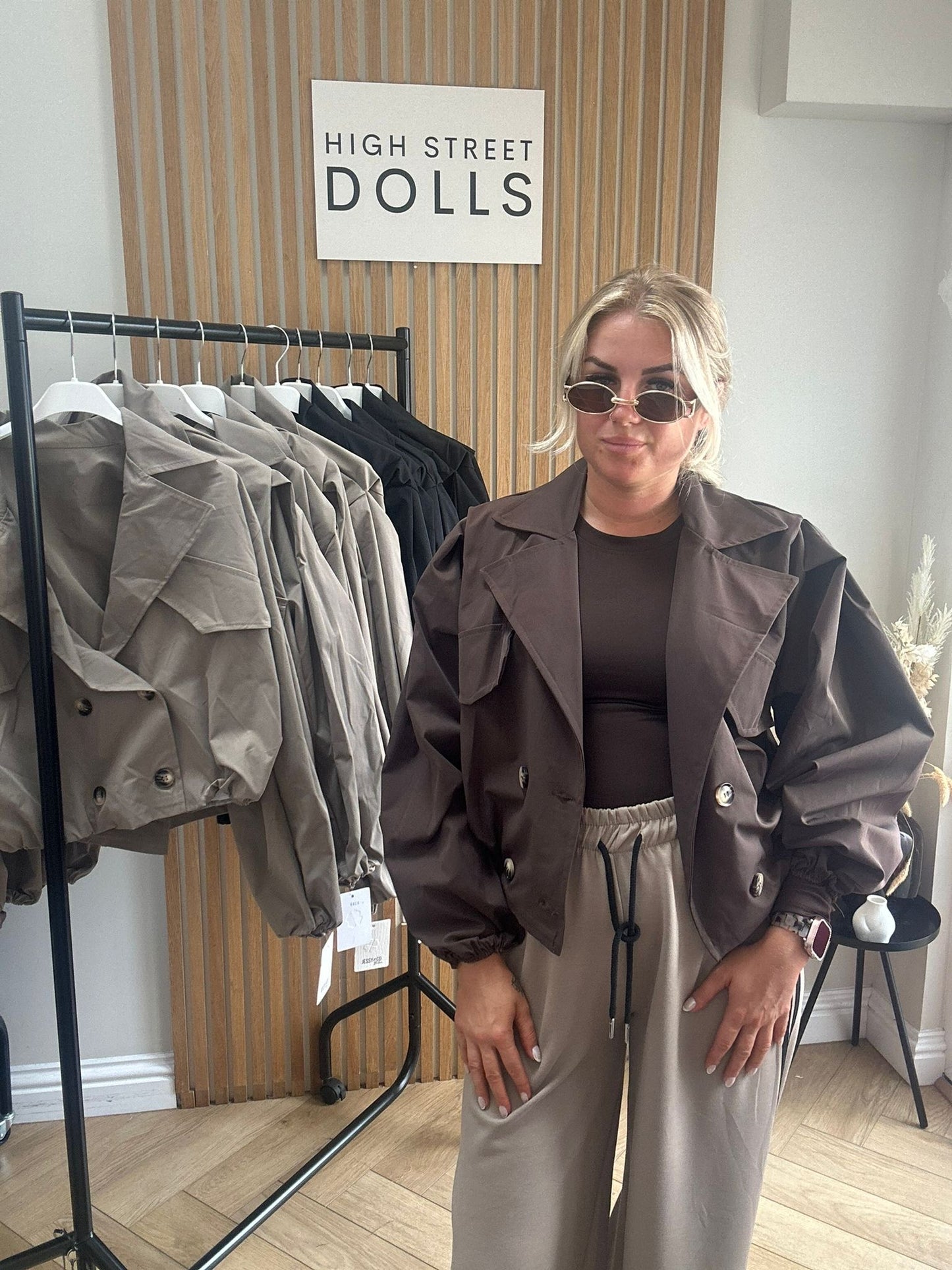 Riley Cropped Double Breasted Jacket Lightweight Trench Coat