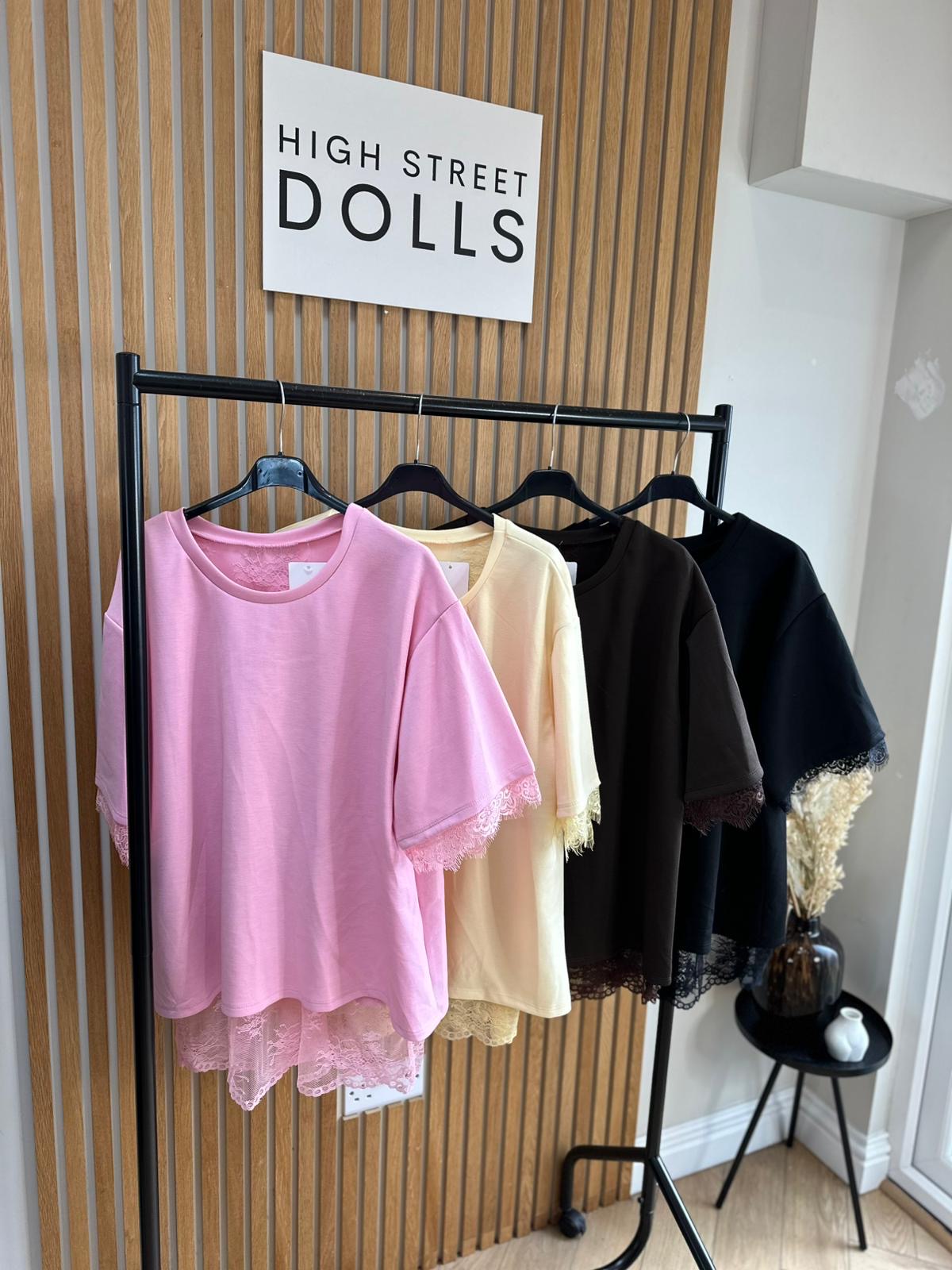 Neve Lace Oversized T Shirt Short Sleeves Open Back Spring Summer